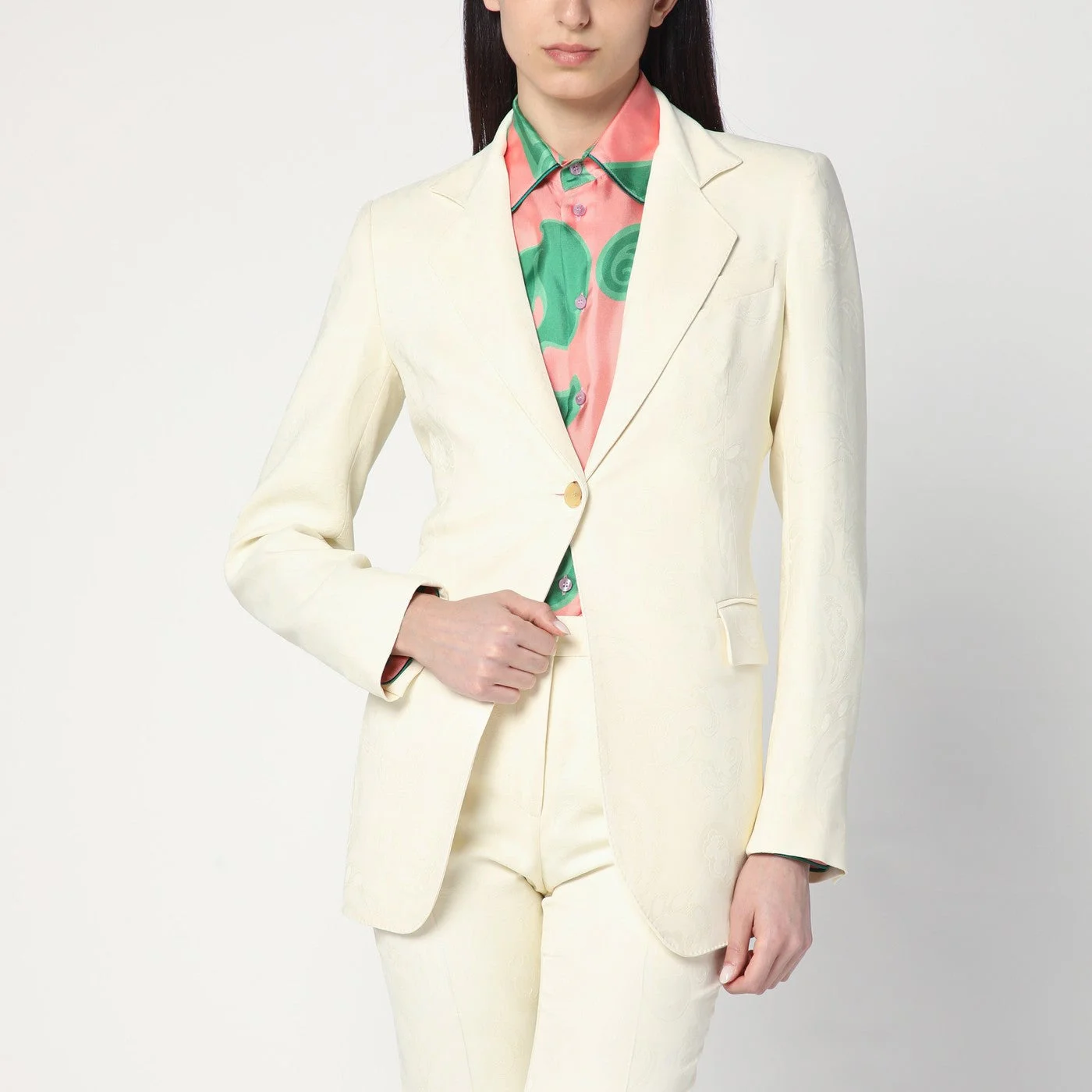 White jacquard jacket with crossover detail - 1