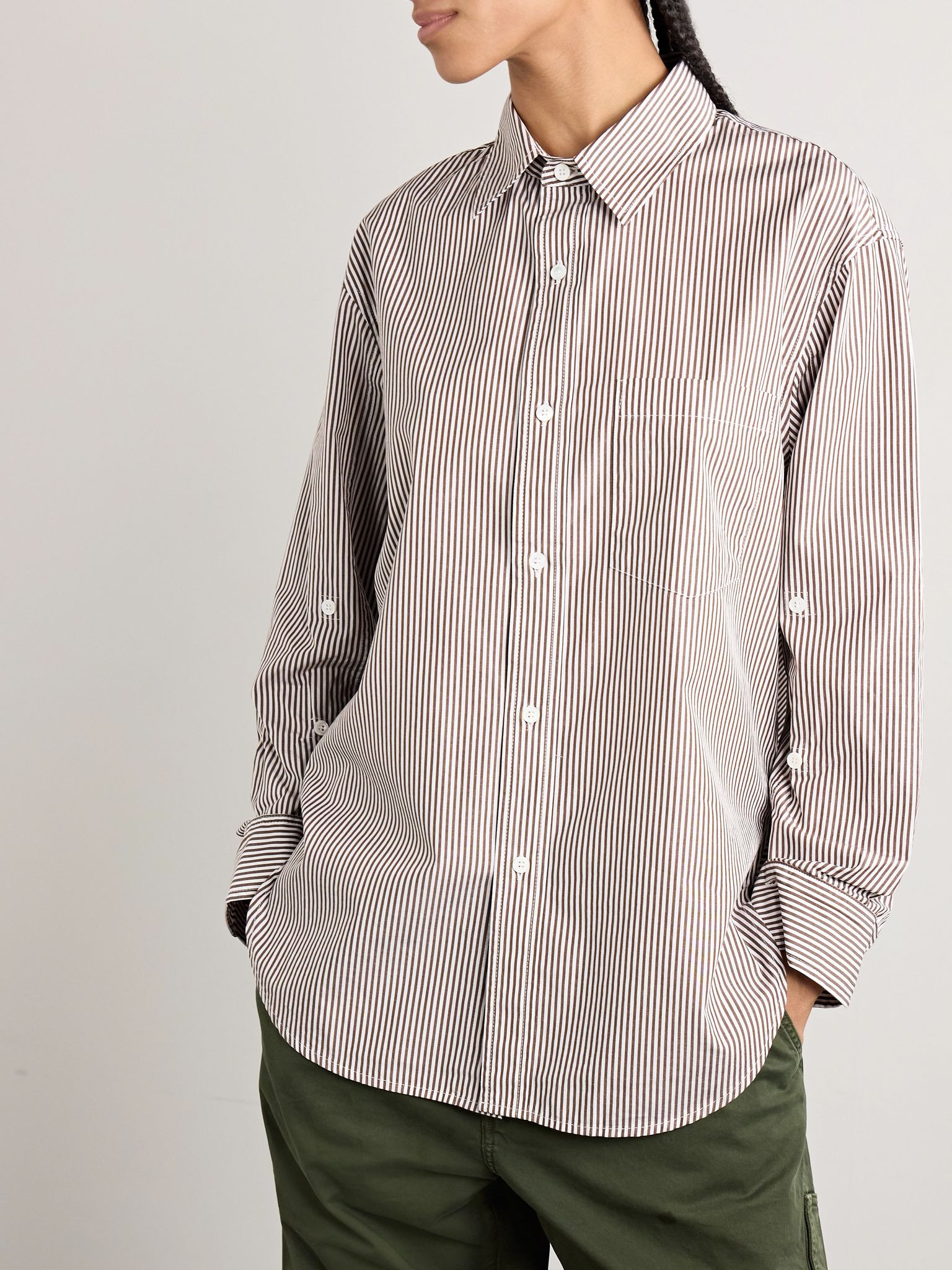 Kayla striped cotton-poplin shirt Chocolate - 3