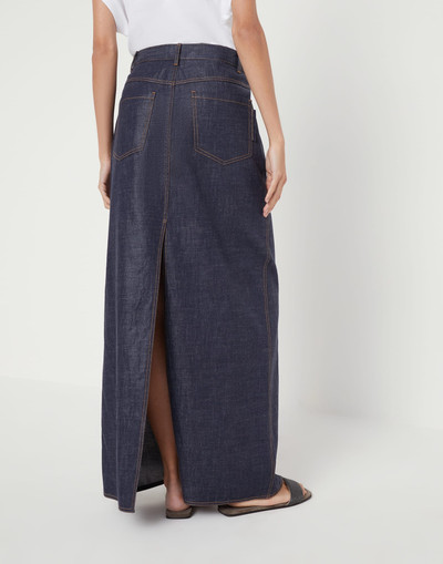 Brunello Cucinelli Lightweight wet-effect denim long five-pocket skirt with shiny tab outlook