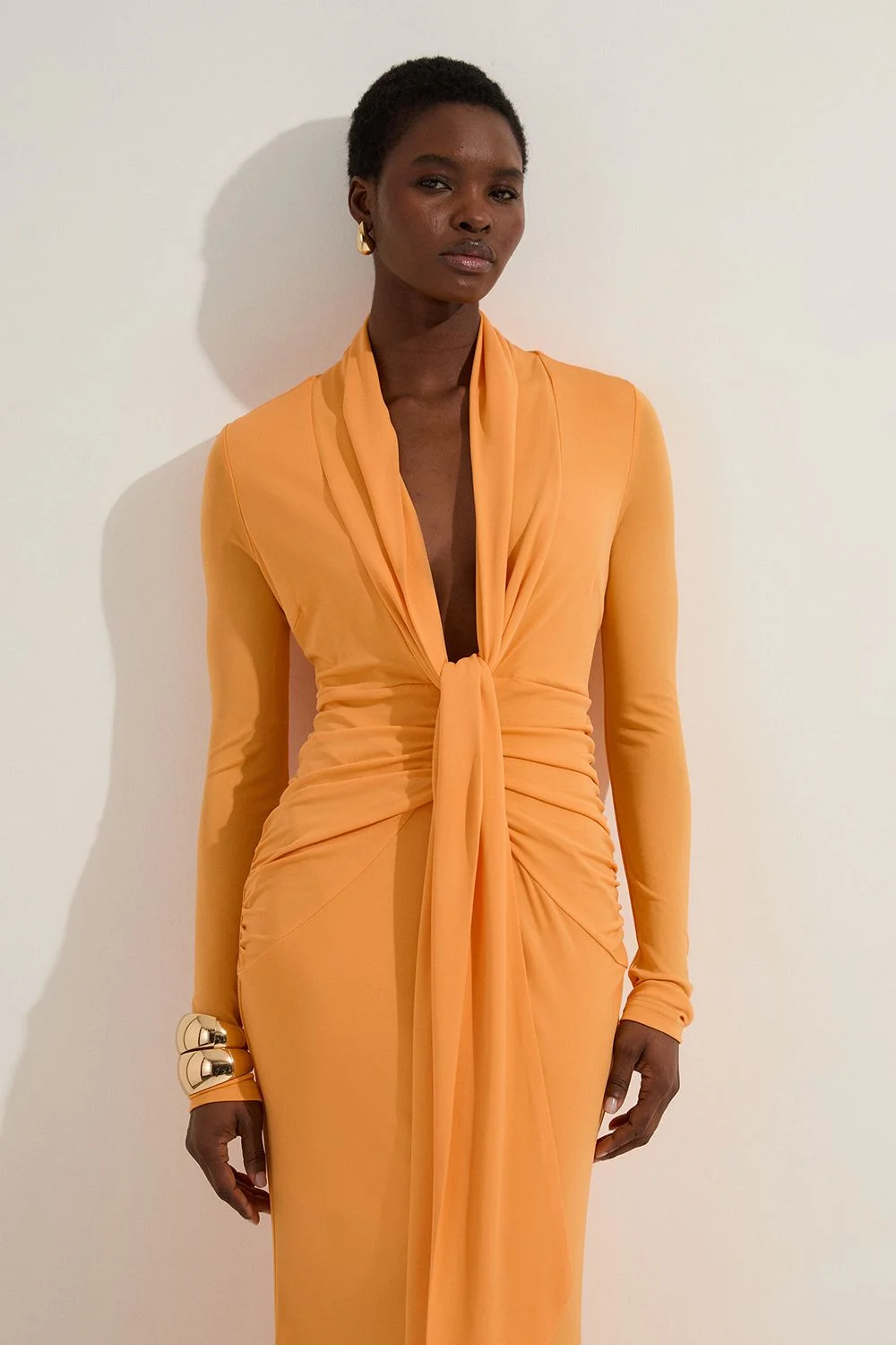 Premium Stretch Crepe Jersey Plunge Neck Maxi Dress - 1