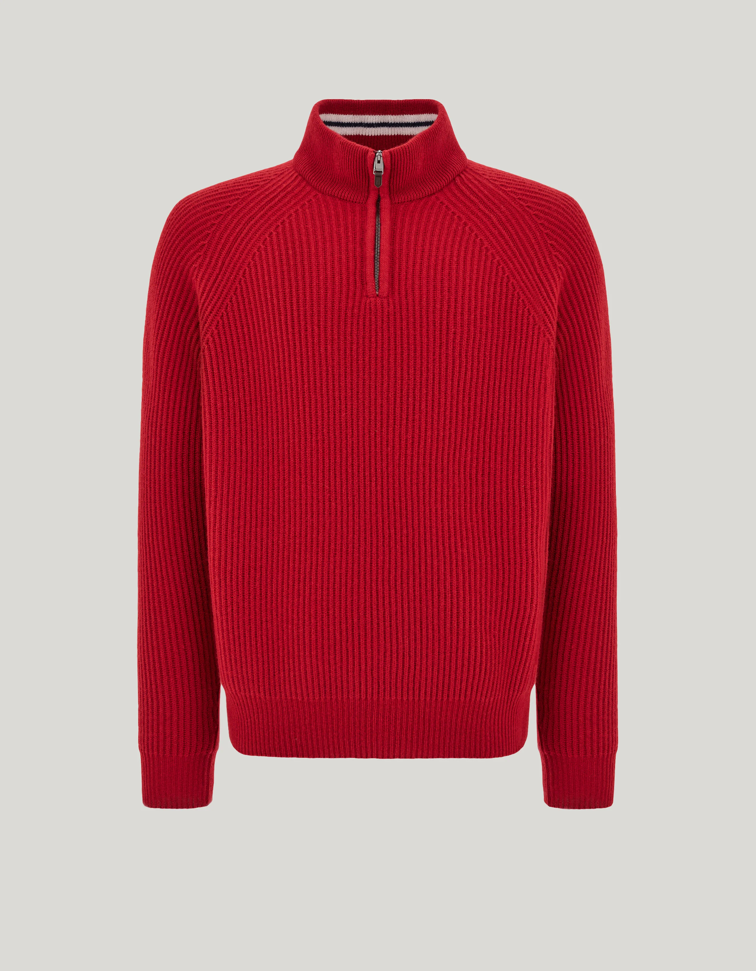 RED CASHMERE ENGLISH RIB ZIPPERED MOCK NECK SWEATER - 1