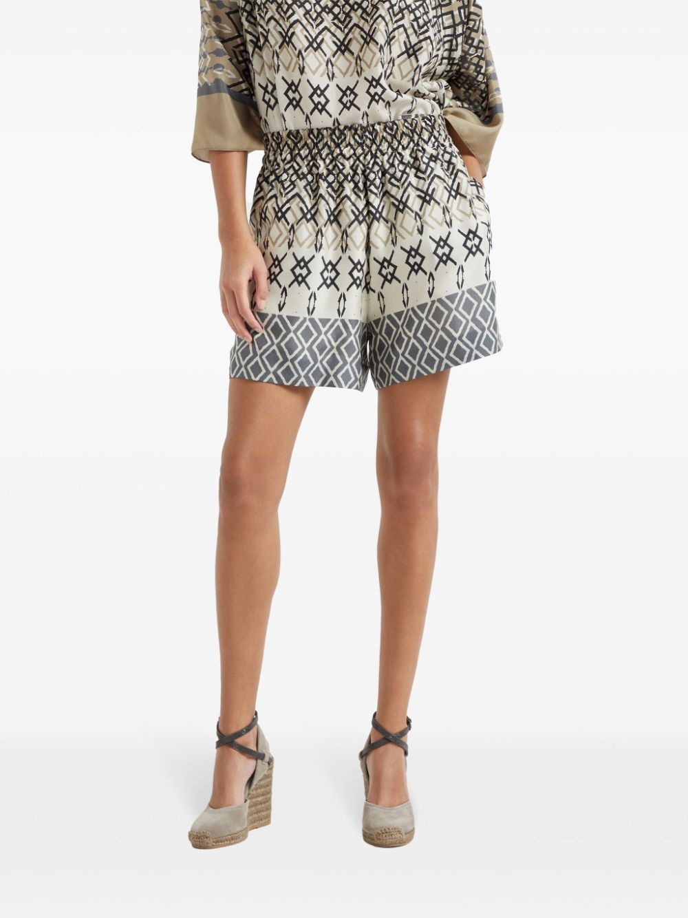 geometric-pattern silk shorts - 3