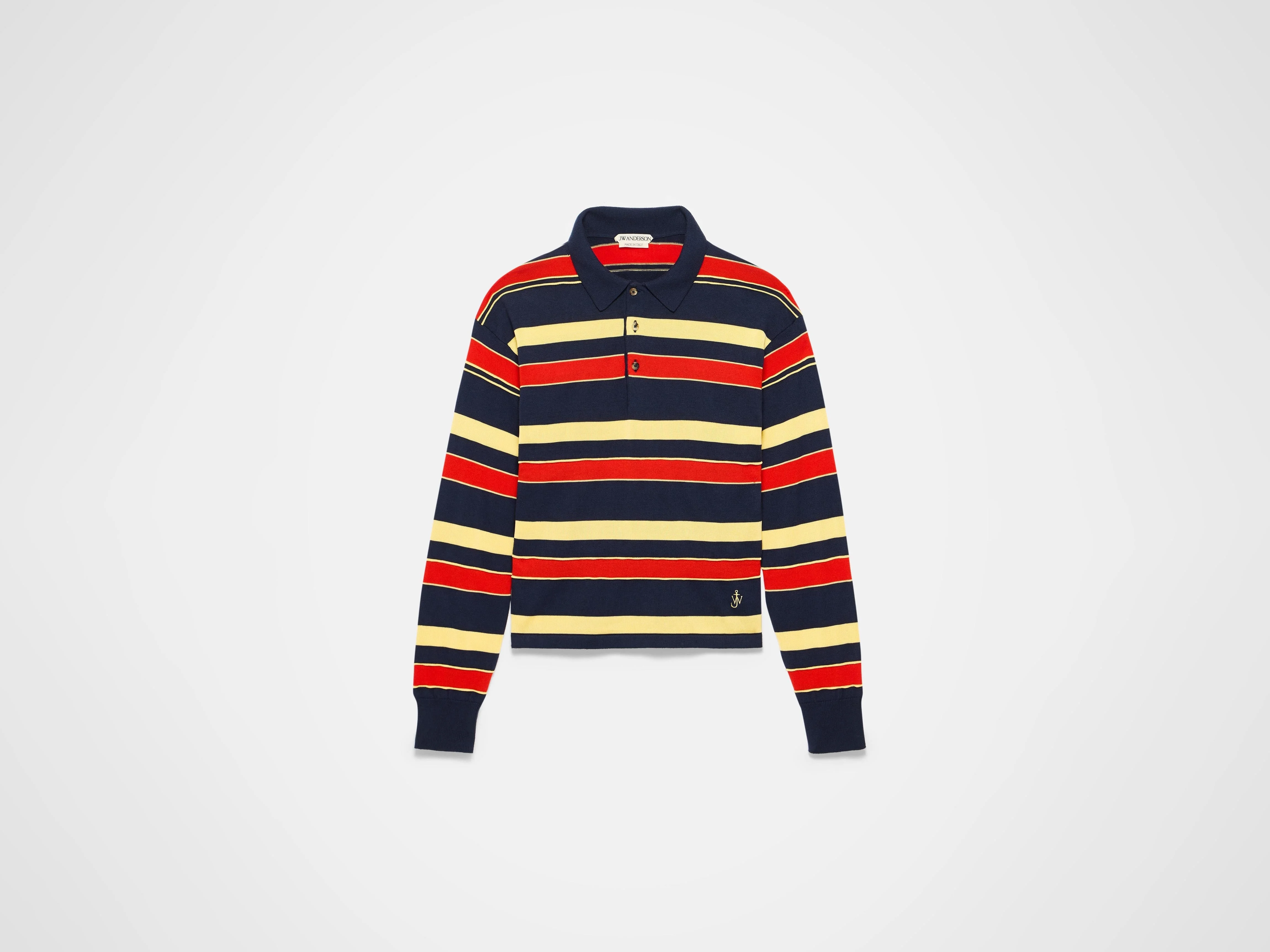 KNITTED STRIPED RUGBY POLO TOP IN NAVY - 1