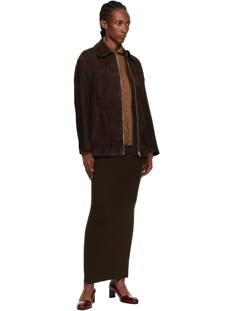 NOUR HAMMOUR Brown Layne Sleek Suede Jacket outlook