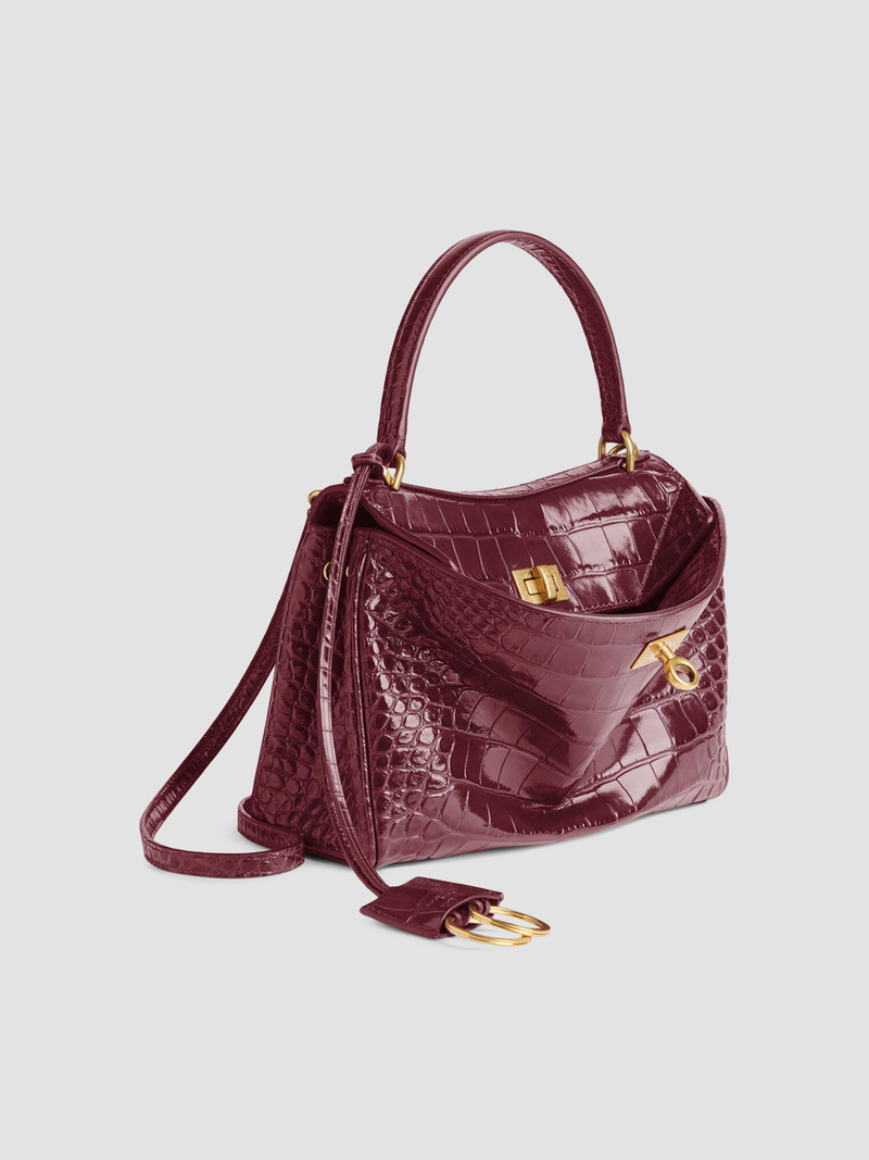 Women's Rodeo Mini Top Handle Bag Crocodile Embossed - Dark Burgundy 5