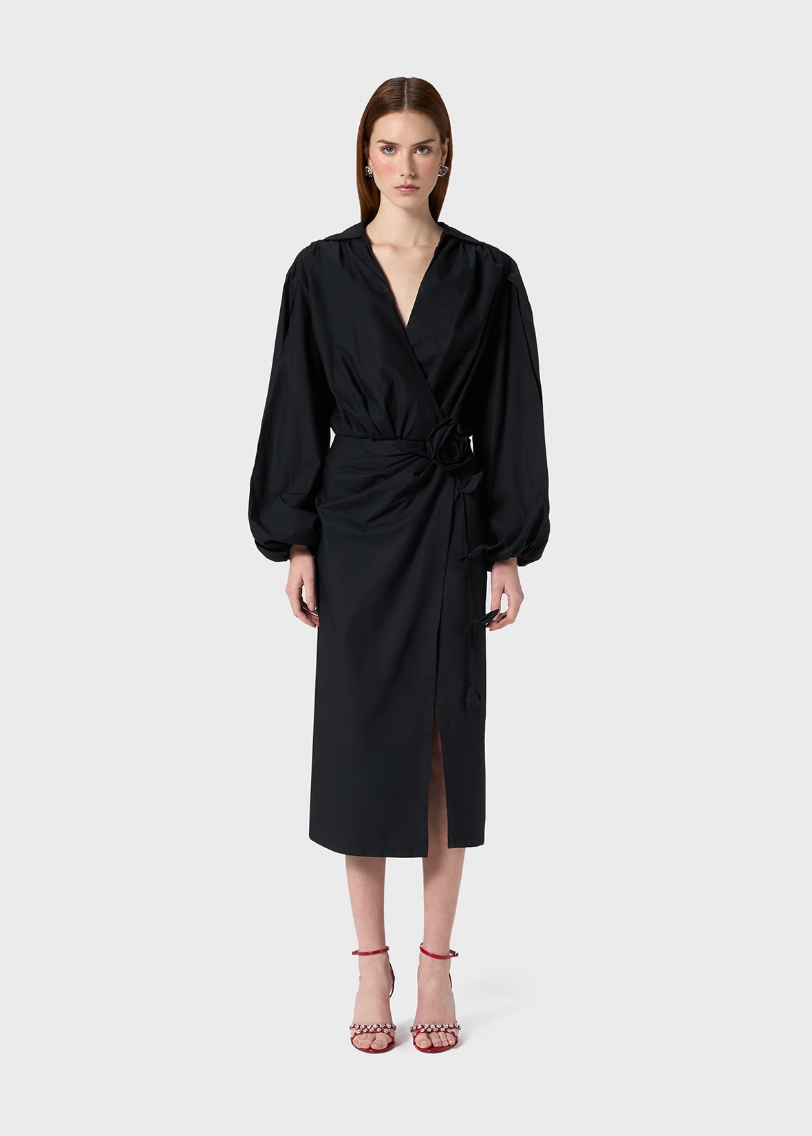 POPLIN MIDI DRESS WITH ROSE DECORATION - 3