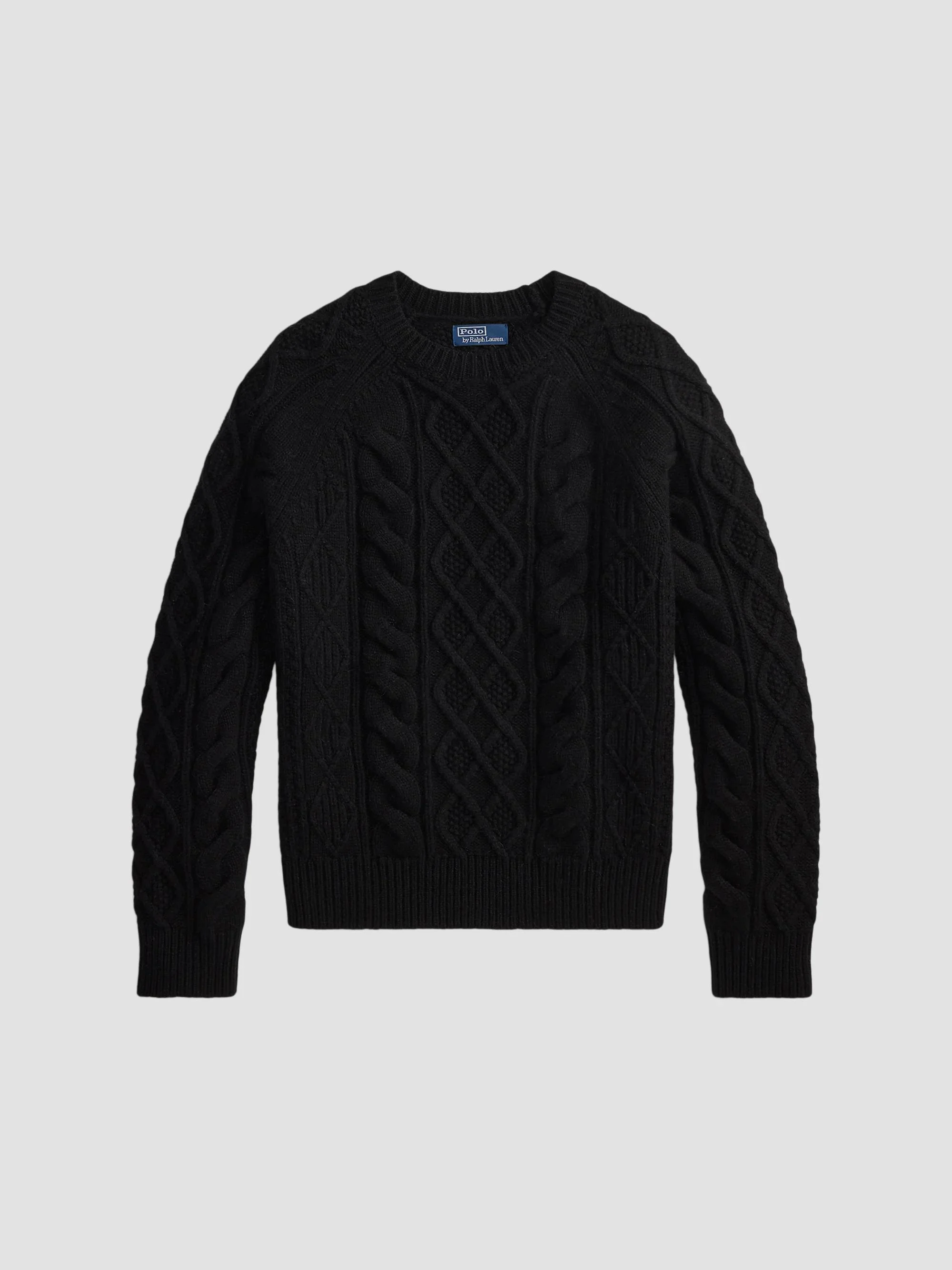 Men's Aran Wool-Alpaca Cable-Knit Sweater - Polo Black - 1