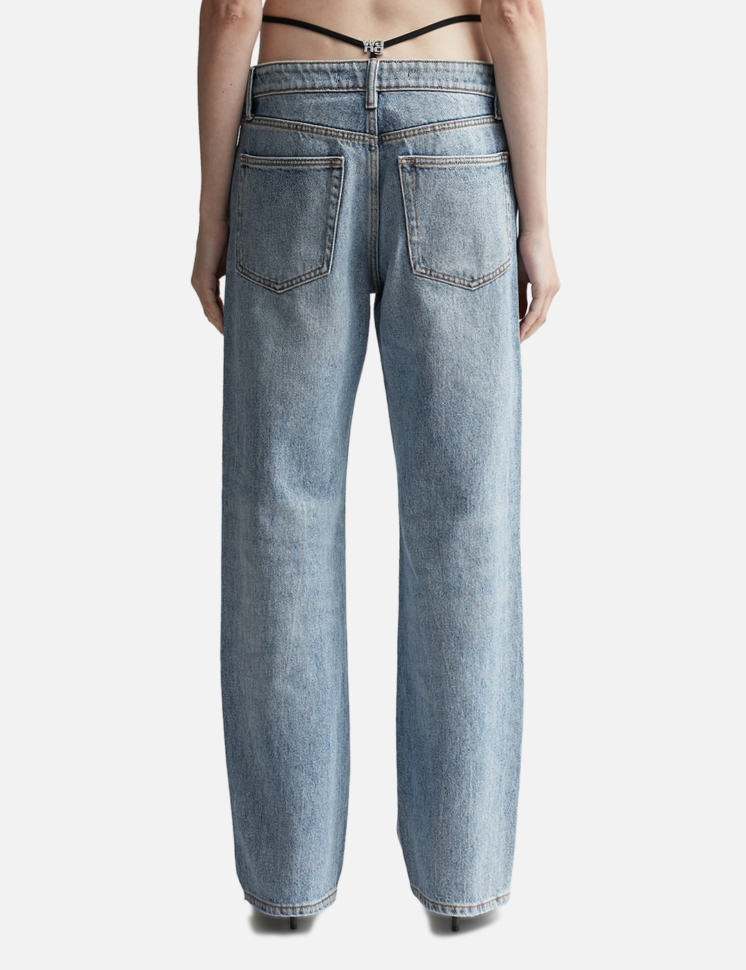 MID-RISE JEANS WITH PRE-STYLED LOGO THONG - 3