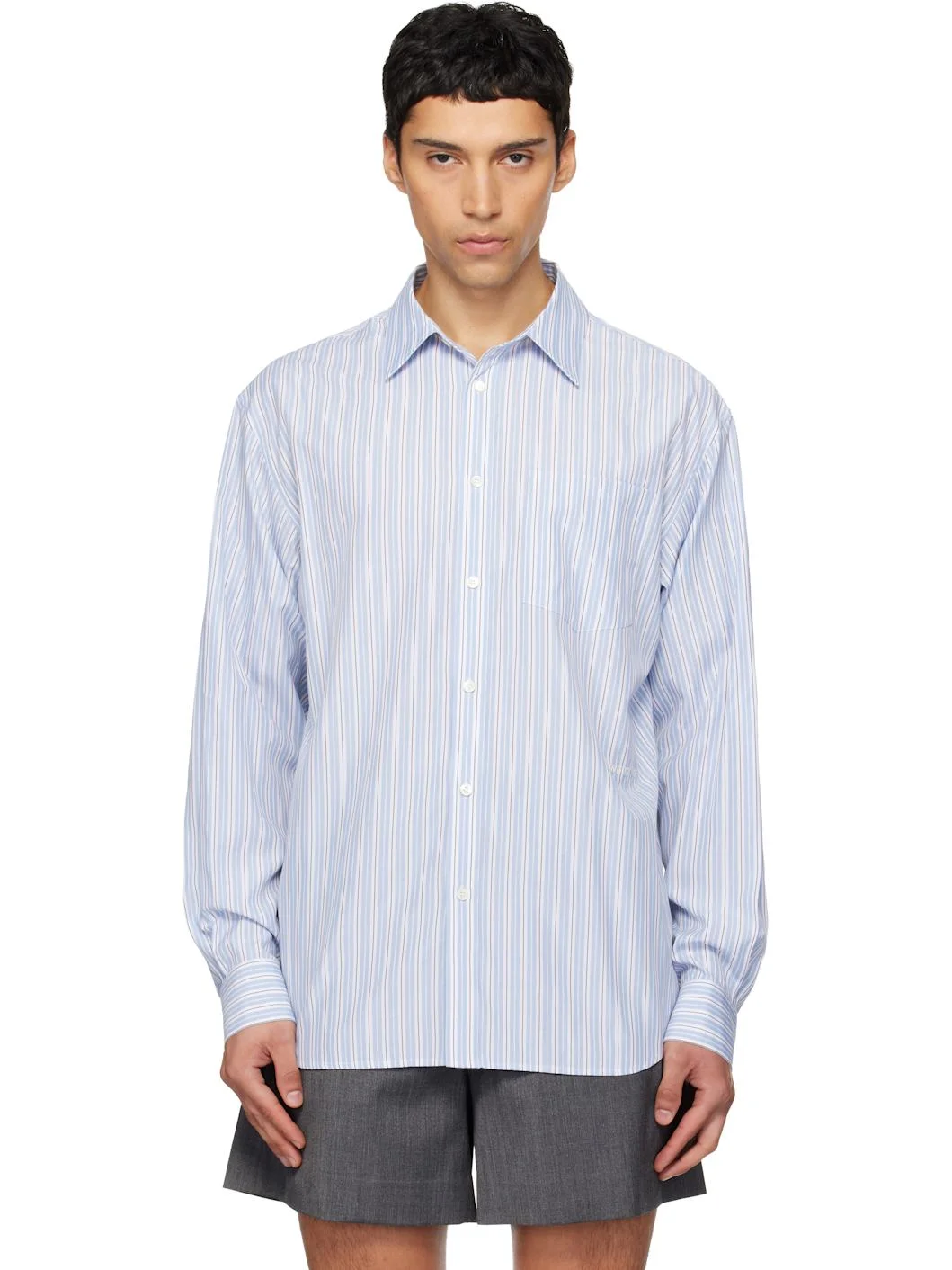 Blue Striped Basic Shirt - 1
