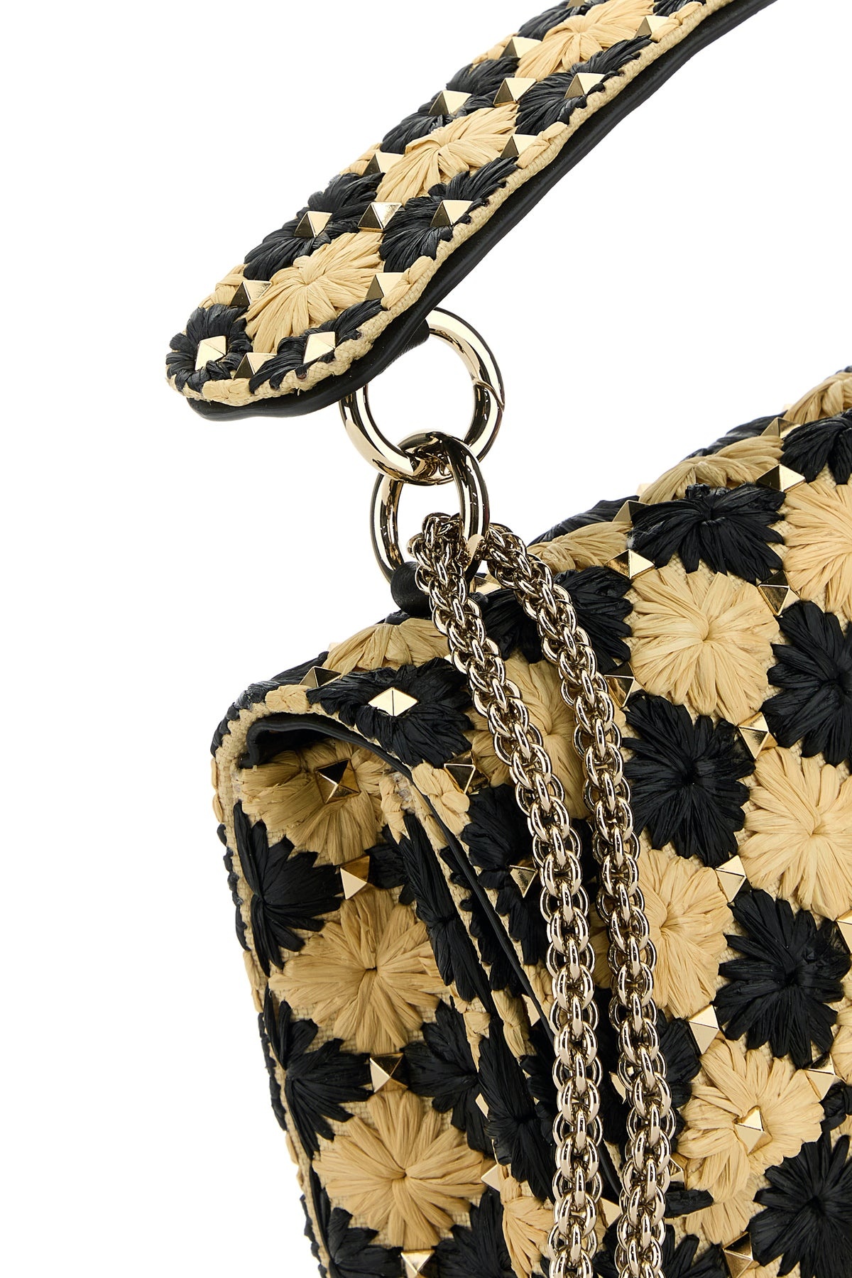 Two-tone raffia medium Rockstud Spike handbag - 4