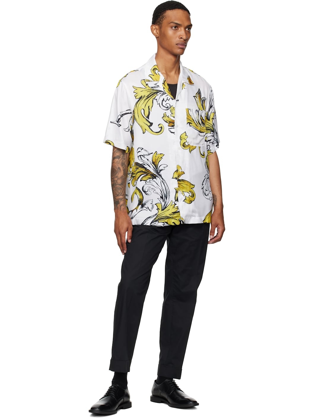 White & Gold Outline Barocco Regular-Fit Shirt - 4