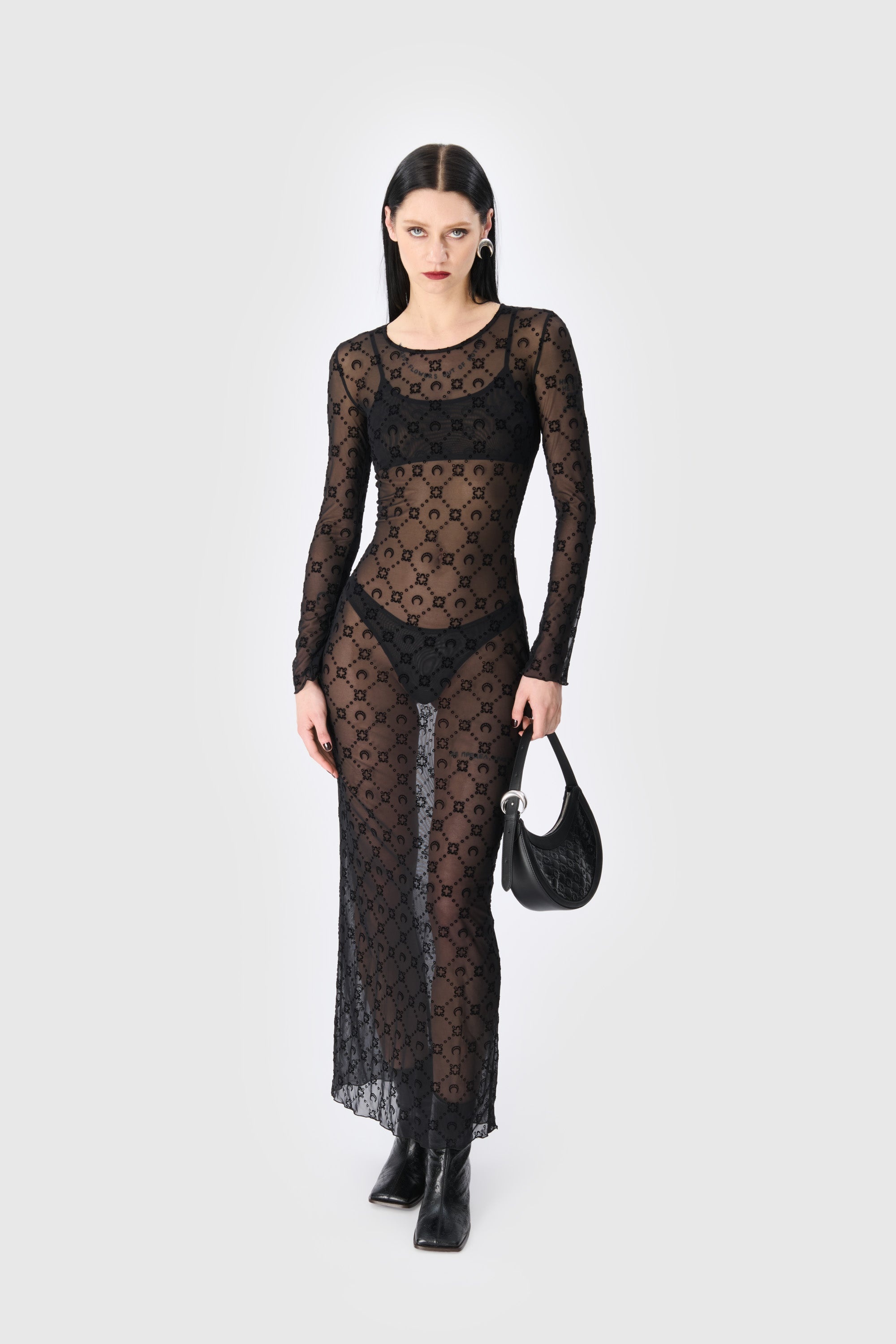 Moonogram Mesh Flock Long Dress - 1