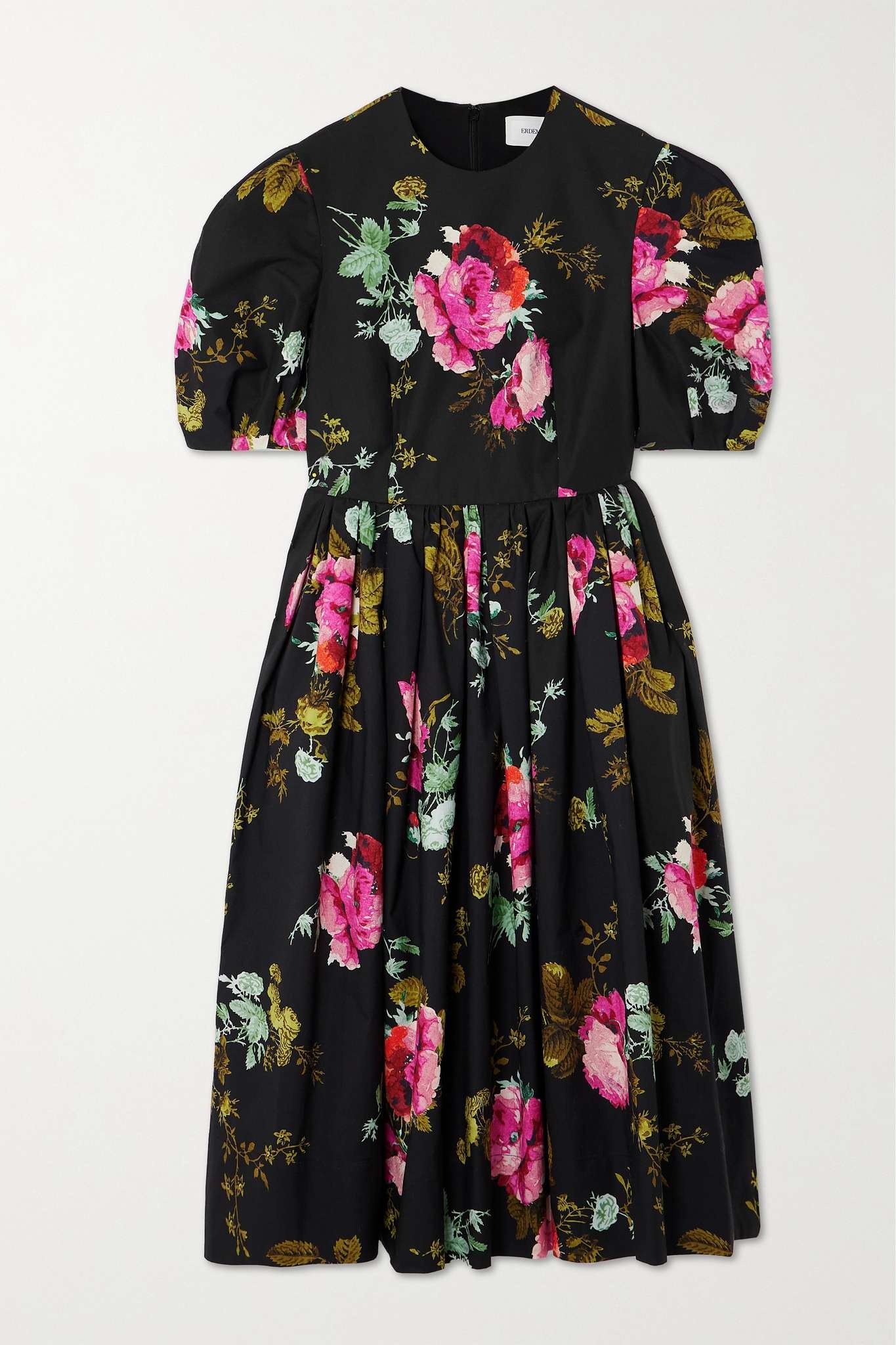 Floral-print gathered cotton-faille midi dress - 1