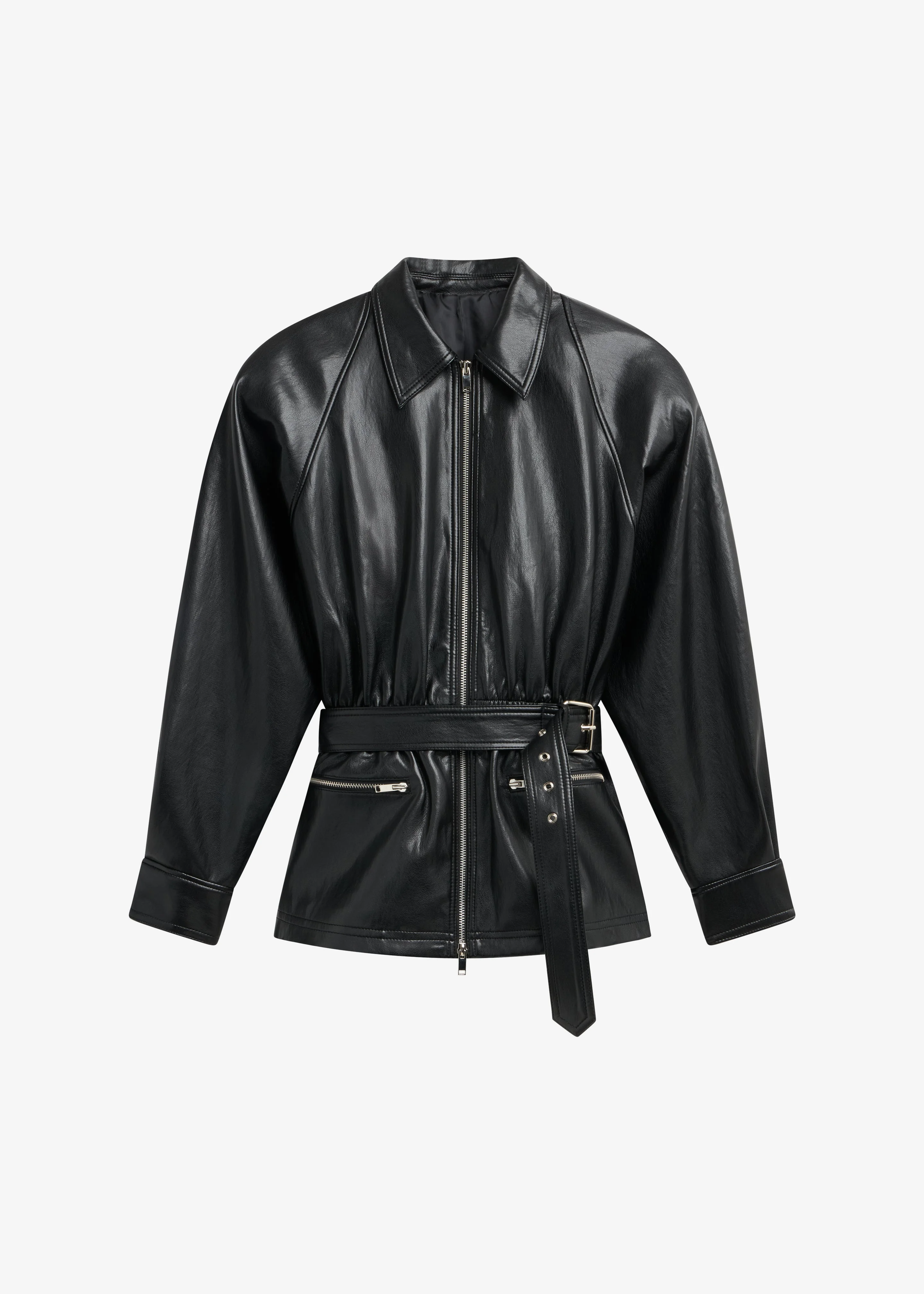 Annette Faux Leather Peplum Jacket - Black - 1