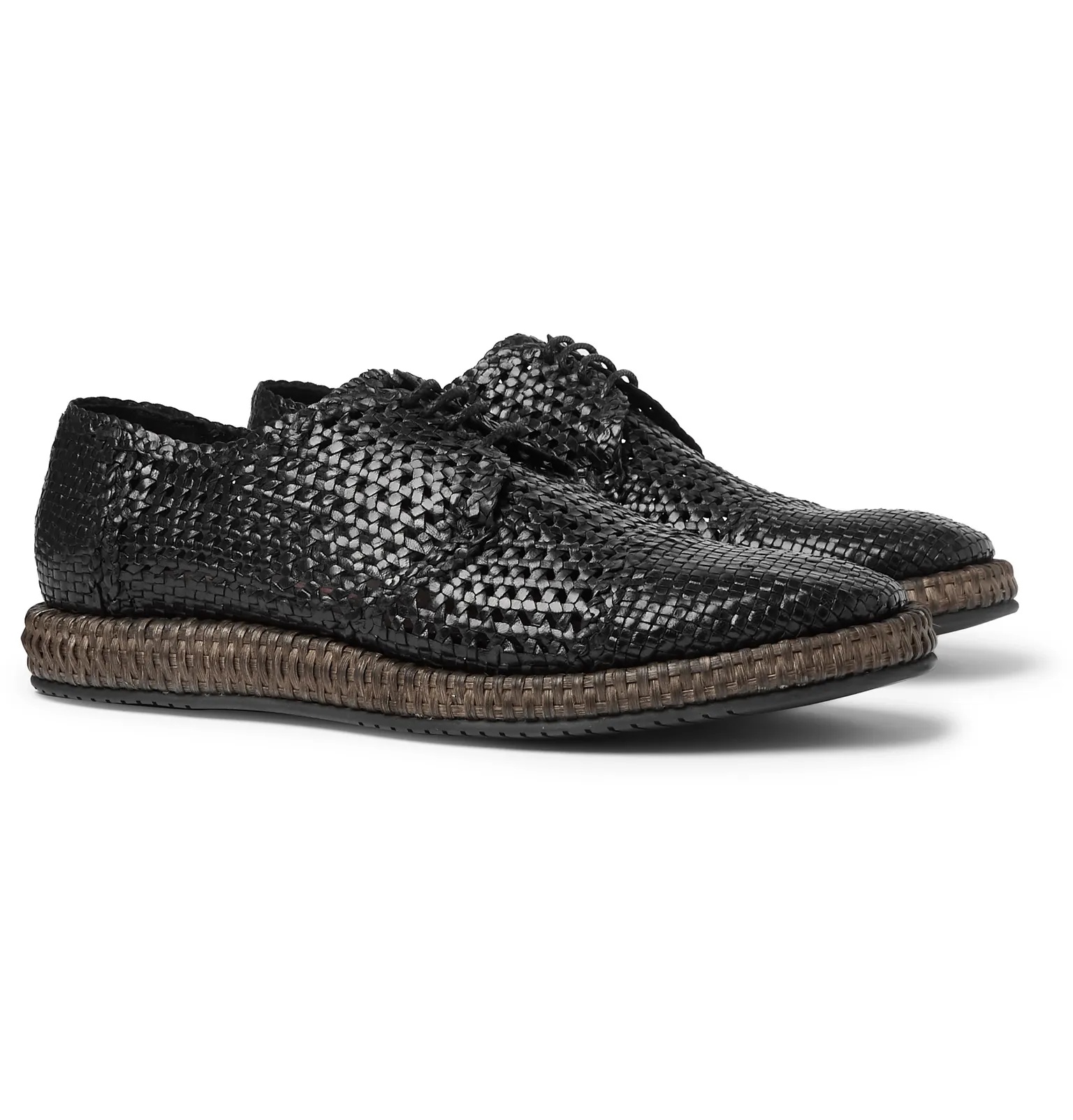 Woven Leather and Straw Derby Shoes - 2