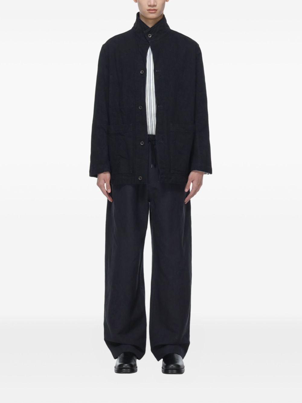 drawstring linen-blend trousers - 2