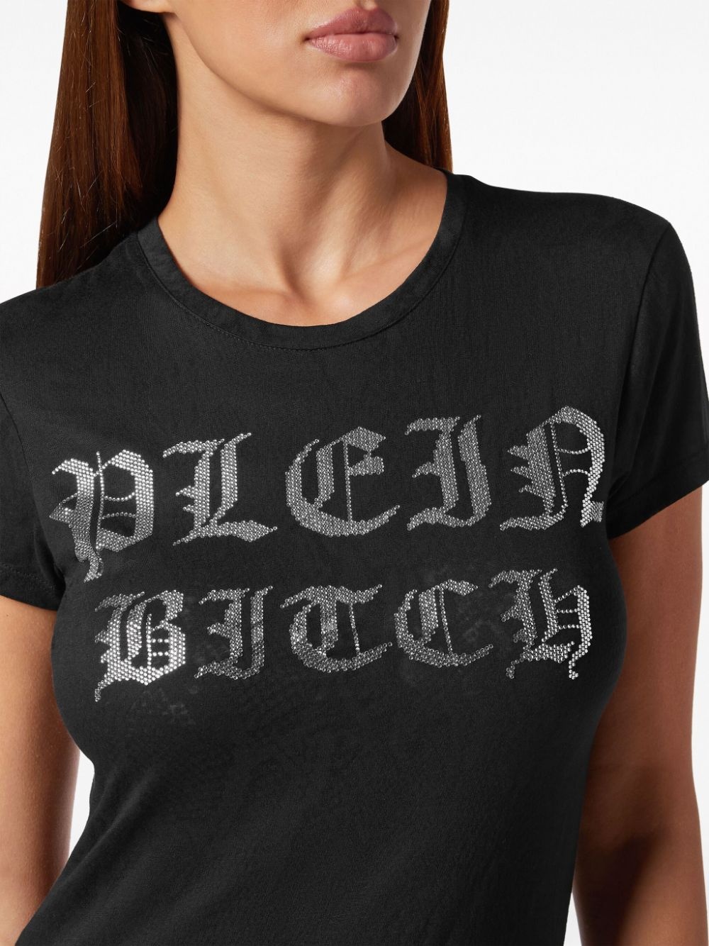 Sexy Pure Gothic Plein crystals-embellishment burn out T-shirt - 5