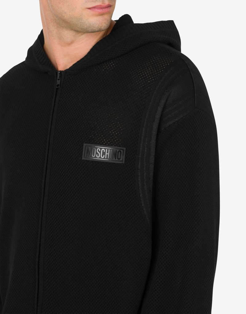 RUBBER LOGO OPEN-KNIT HOODIE 4