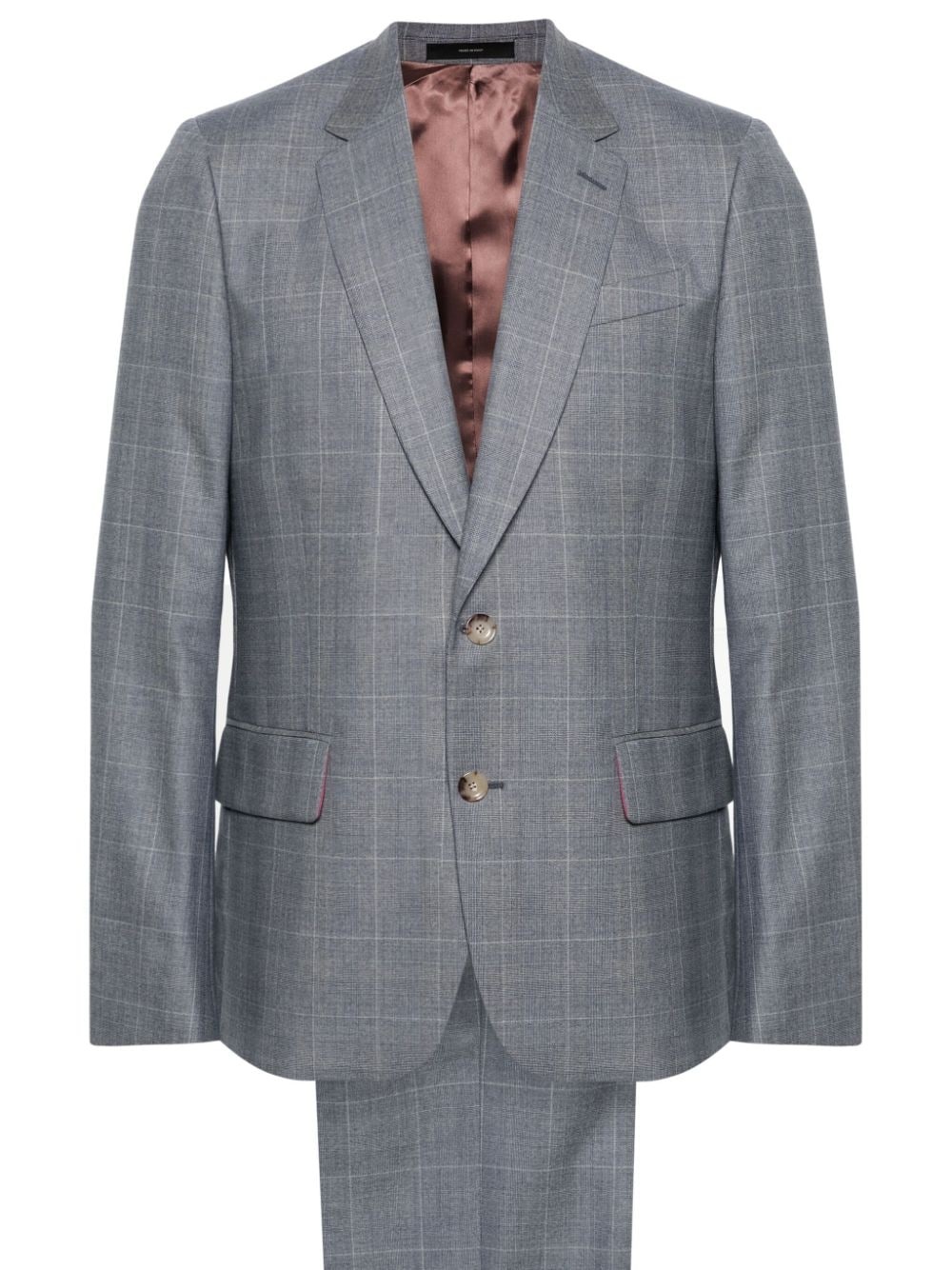 single-breasted check wool suit - 1