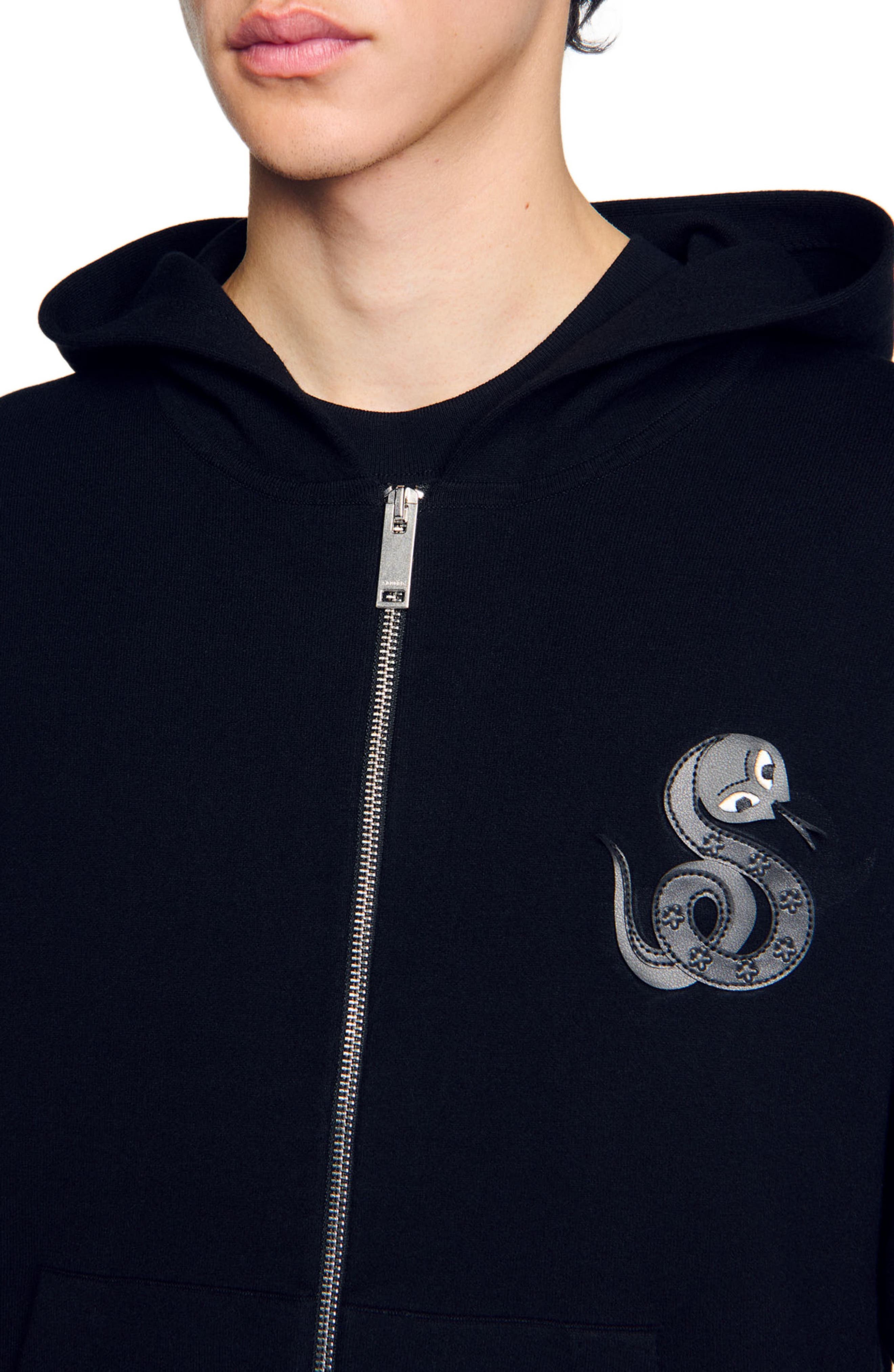 SANDRO Zip-up cardigan with snake detail in Black at Nordstrom - 4
