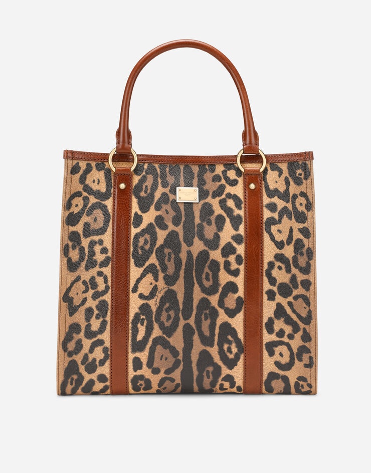 Leopard-print Crespo shopper with branded plate - 1