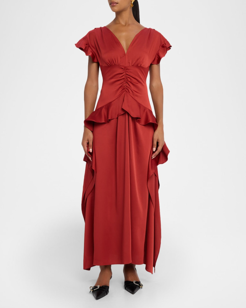 AKNVAS Danielle Draped Ruffle Satin Dress outlook