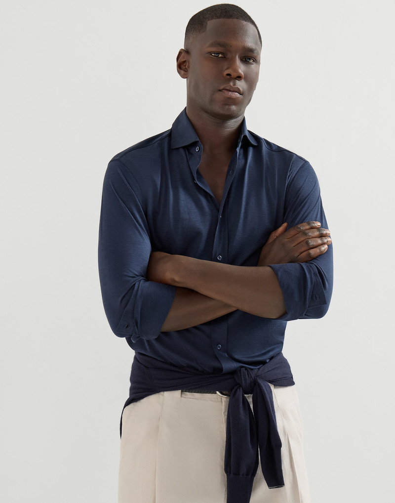 Silk and cotton jersey shirt with spread collar 2
