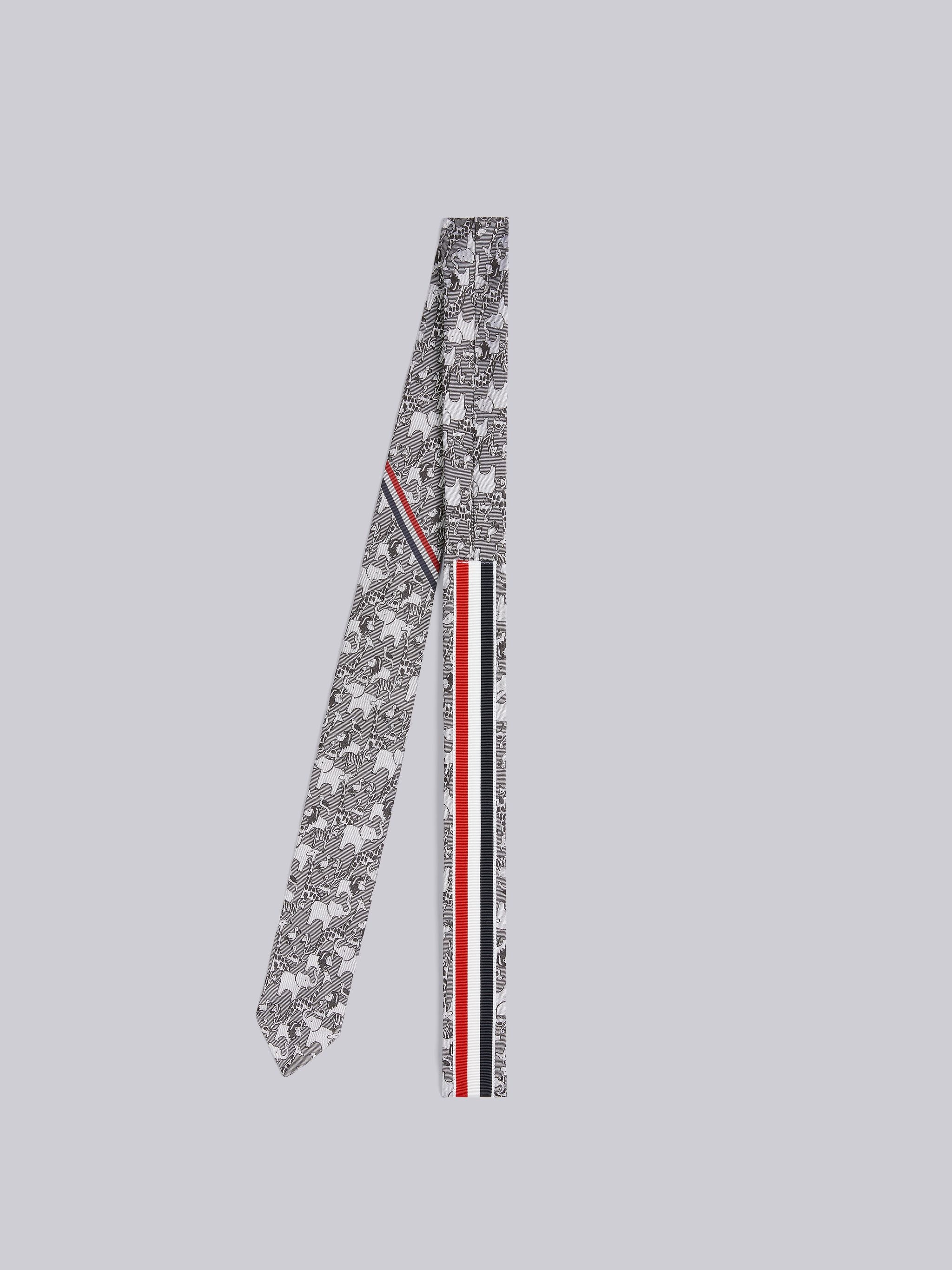 Medium Grey Silk Tricolor Stripe Animal Icon Jacquard Tie - 3