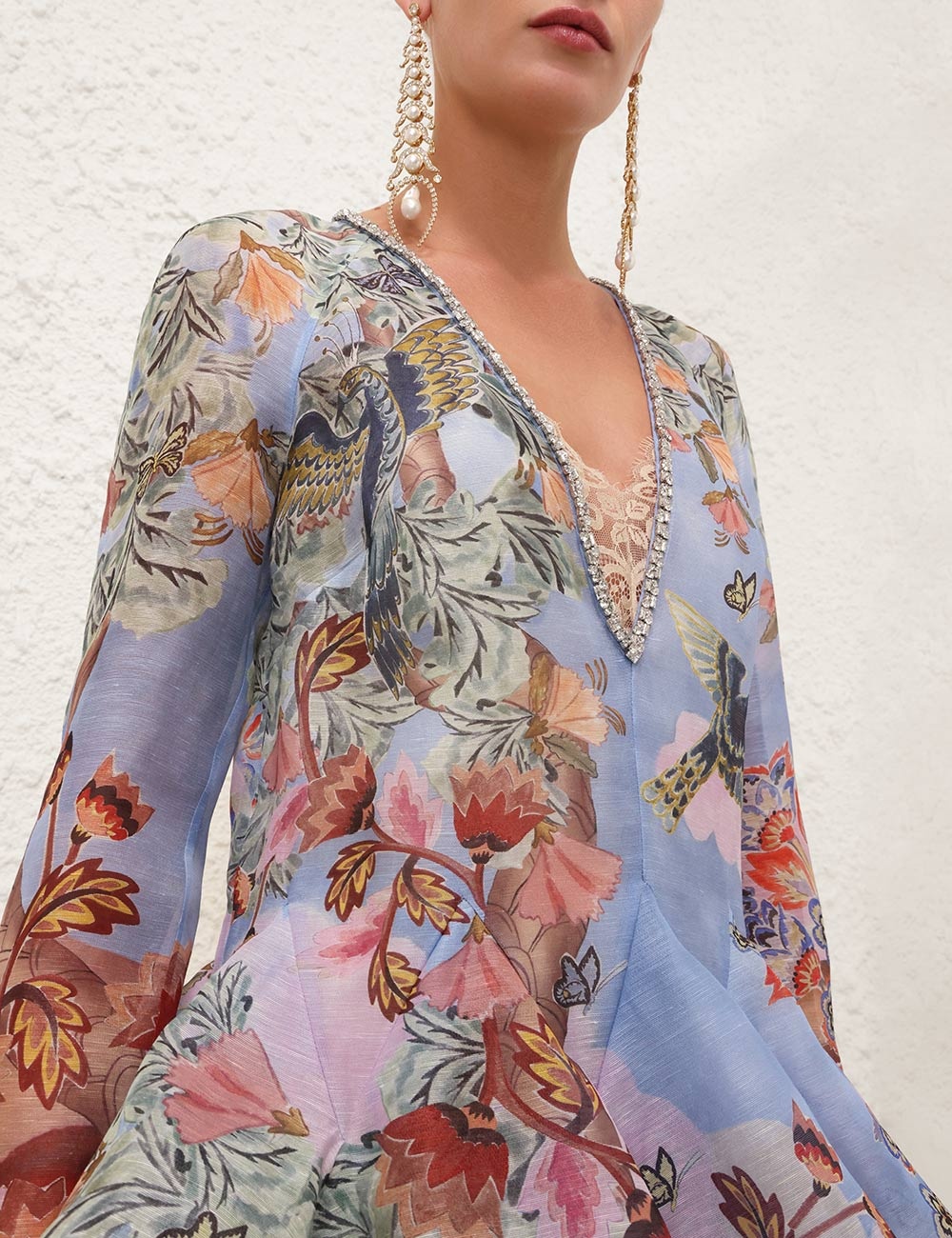 【Zimmermann】Illustration floral linen and silk gown Zimmermann Illustration Floral Linen And Silk Gown in White