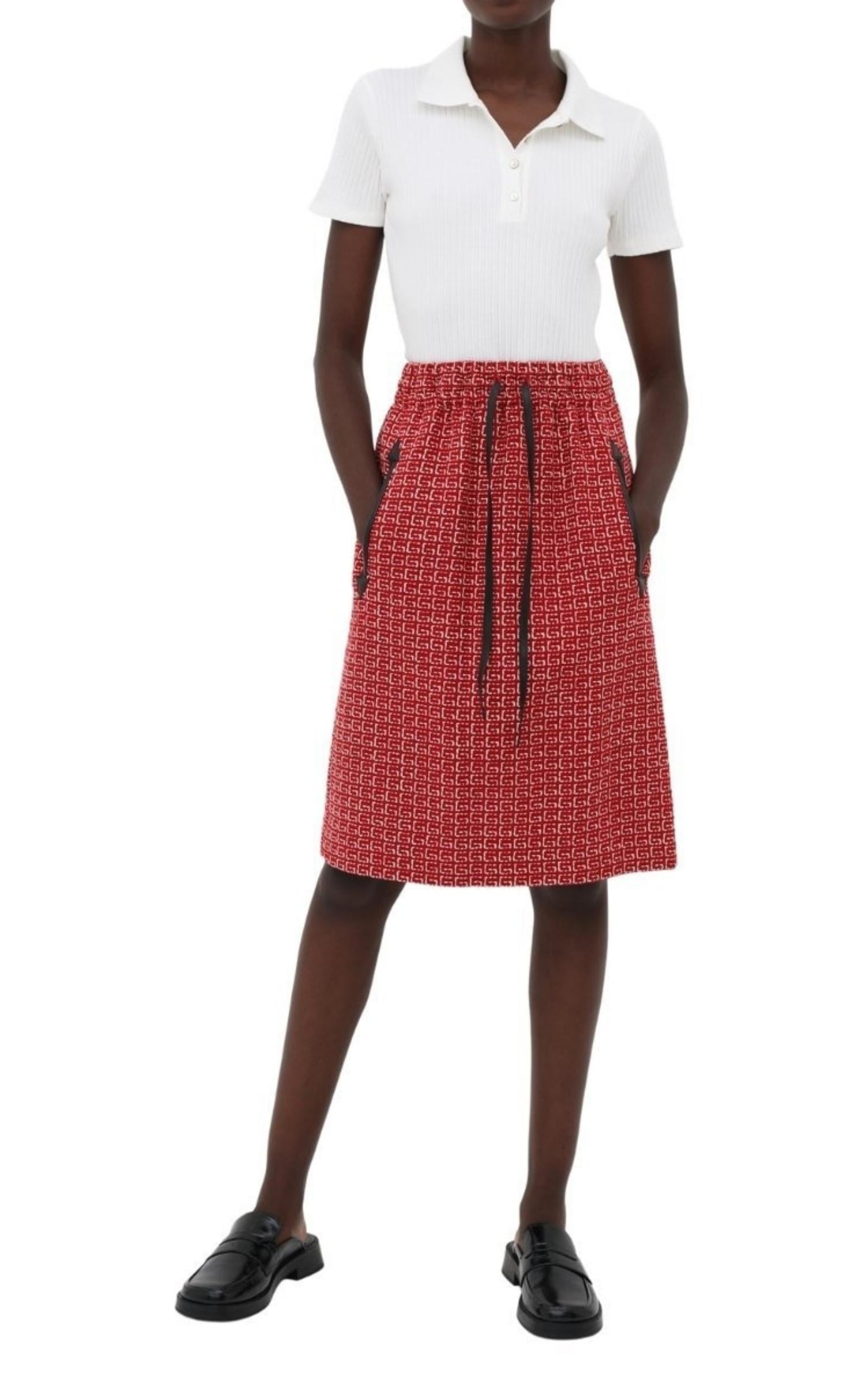 GUCCI Red Jacquard GG Drawstring Skirt runwaycatalog REVERSIBLE