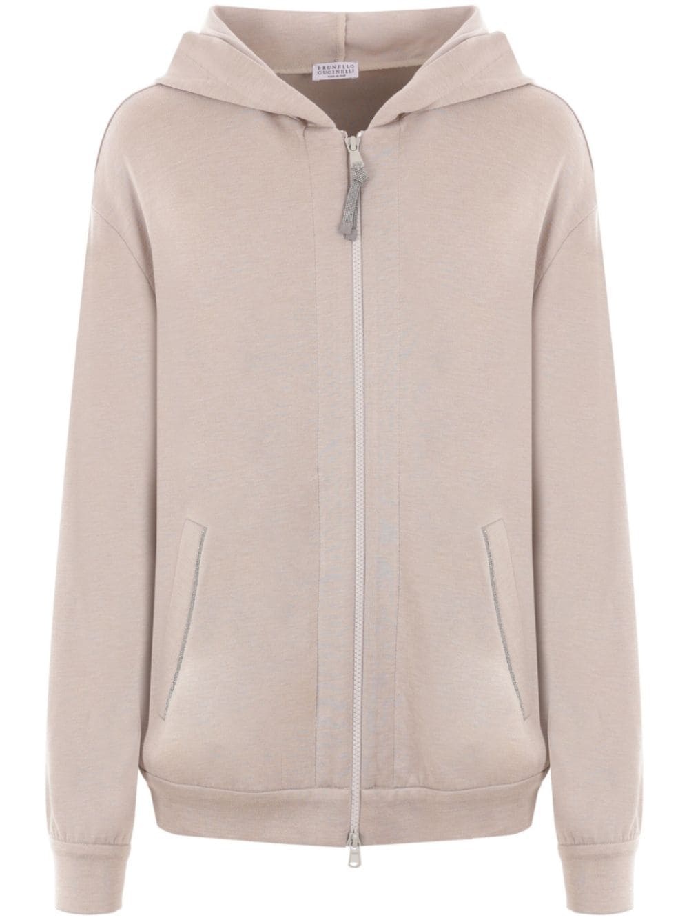 Monili-embellished cotton-silk hoodie - 1