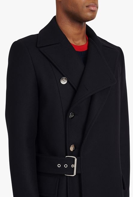 Long asymmetrical navy blue wool coat - 9