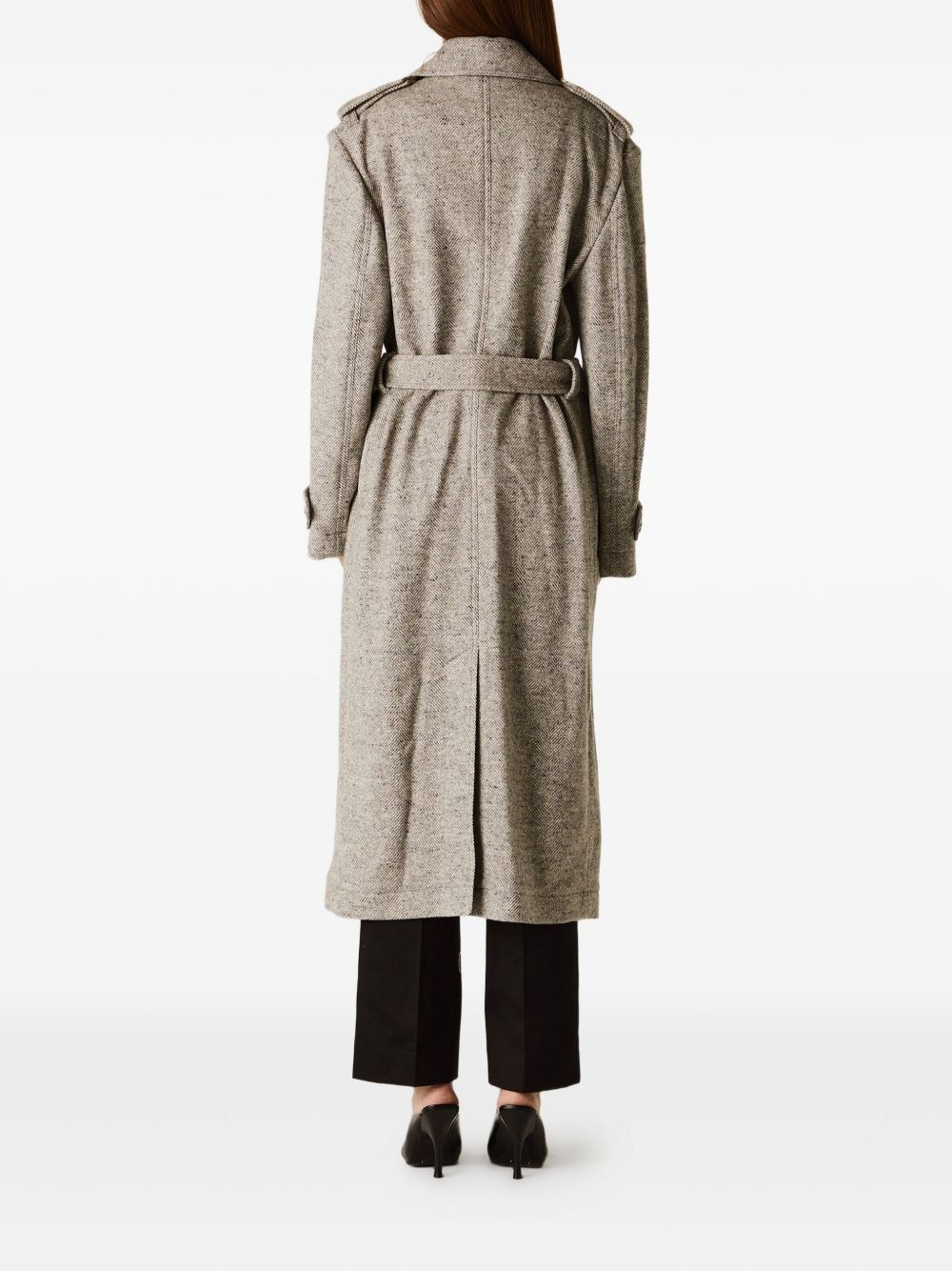 herringbone belted coat - 3