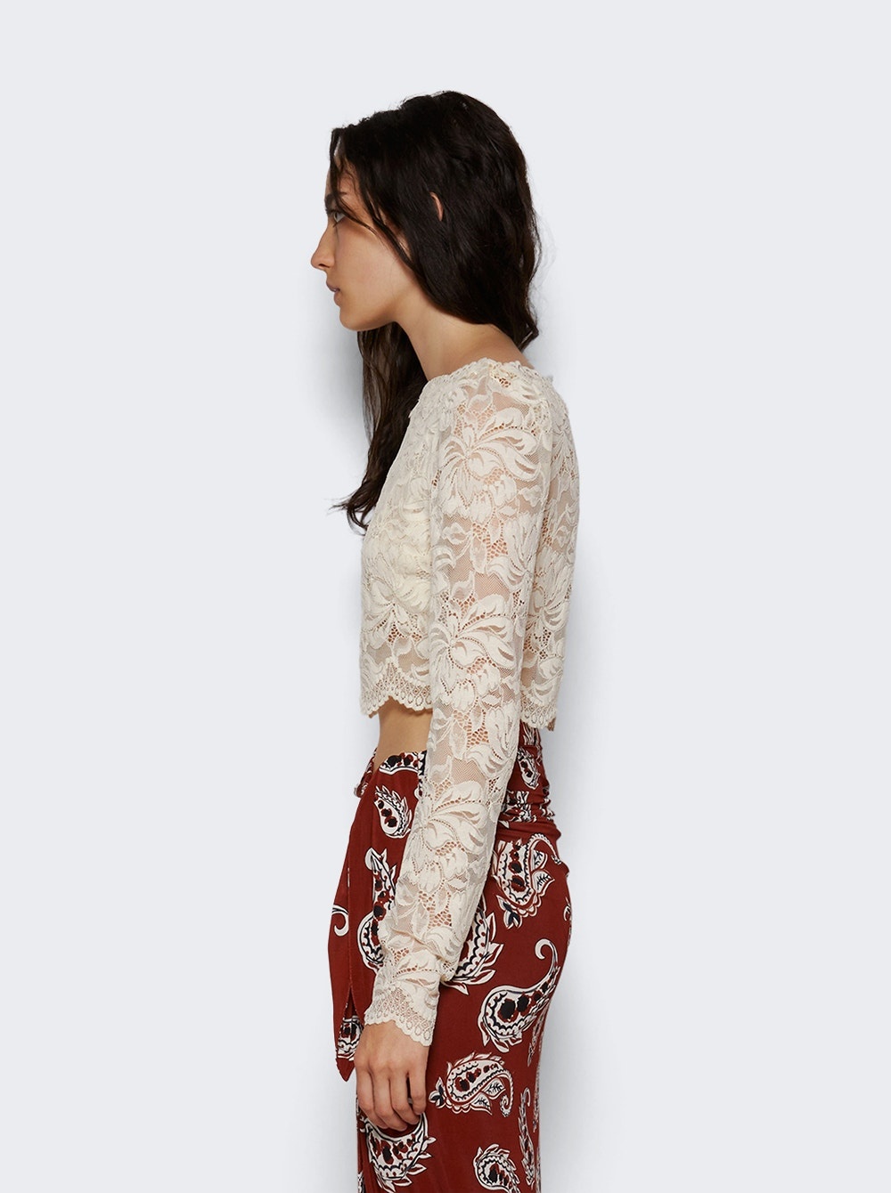 Long-sleeved Crop Top Ivory - 4