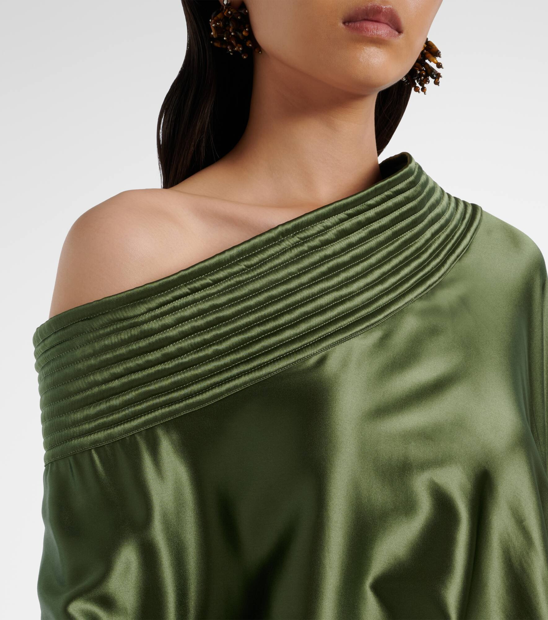 Asymmetric draped silk-blend satin top - 4