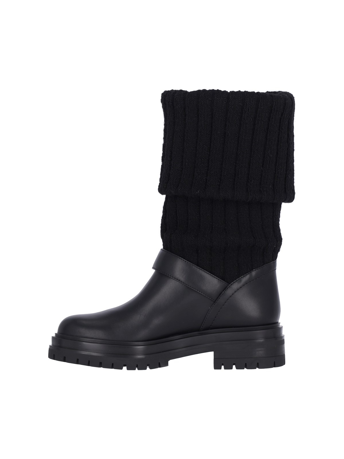 ロングブーツ Gianvito Rossi Black leather and fabric Thurso boots Gianvito Rossi Thurso Knit & Leather Boots | Saks Fifth Avenue