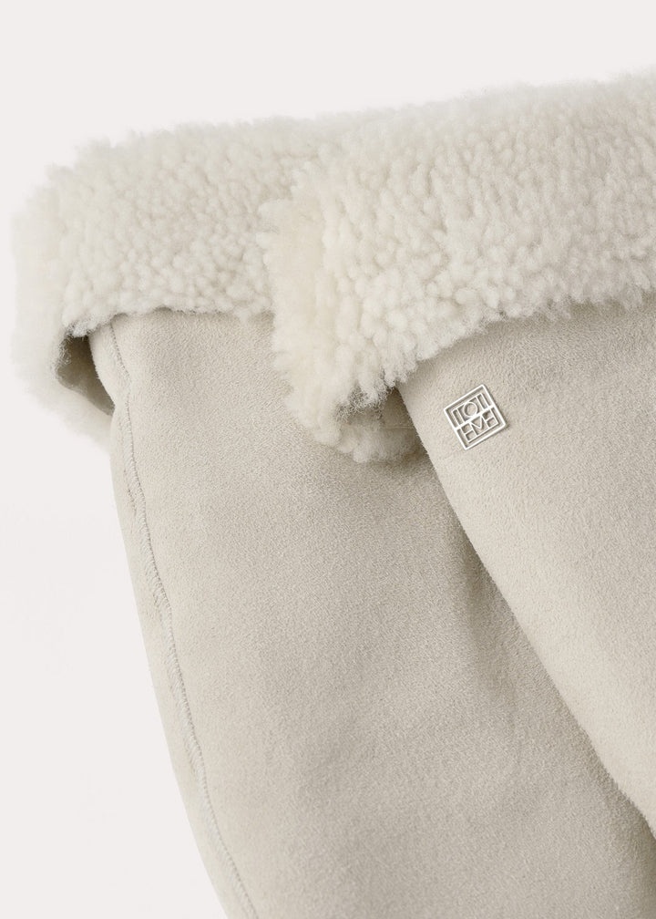 Suede shearling mittens macadamia - 4