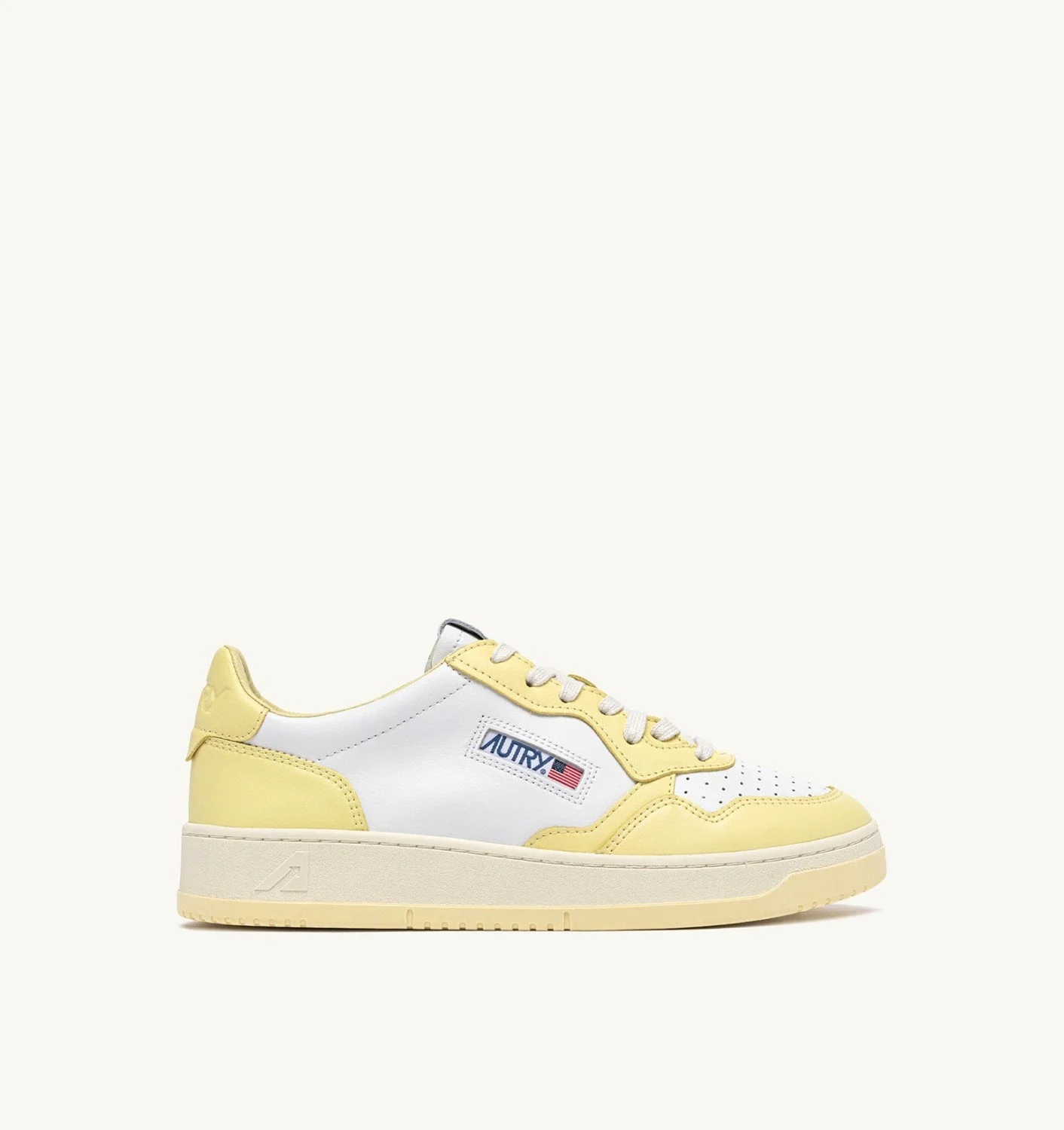 MEDALIST LOW BICOLOR SNEAKERS IN WHITE AND LEMON MERINGUE LEATHER - 1
