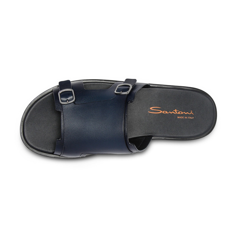 Men's blue leather double-buckle sandal 5