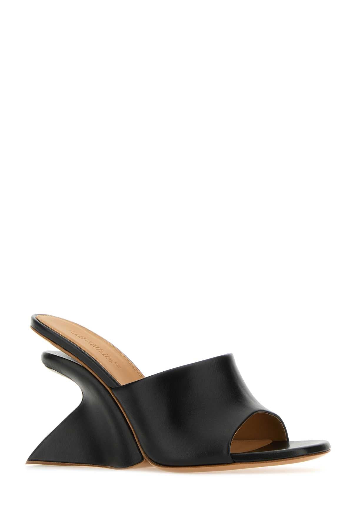 Off White Women Black Leather Jug Mules - 2