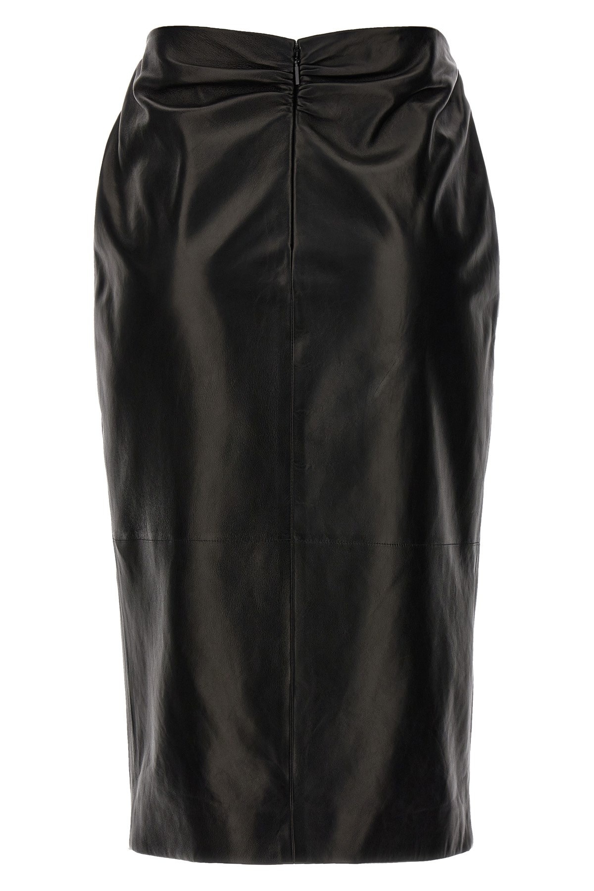 スカート Saint Laurent Curled detail leather skirt (776771YCOJ2 1000) SAINT LAURENT Ruched detail leather skirt | julianfashion