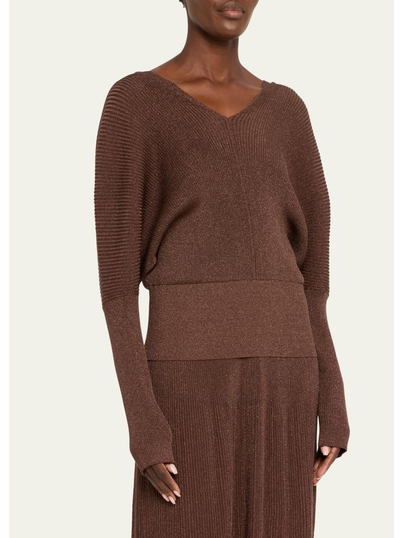 Ribbed Shimmer Dolman-Sleeve Sweater 4