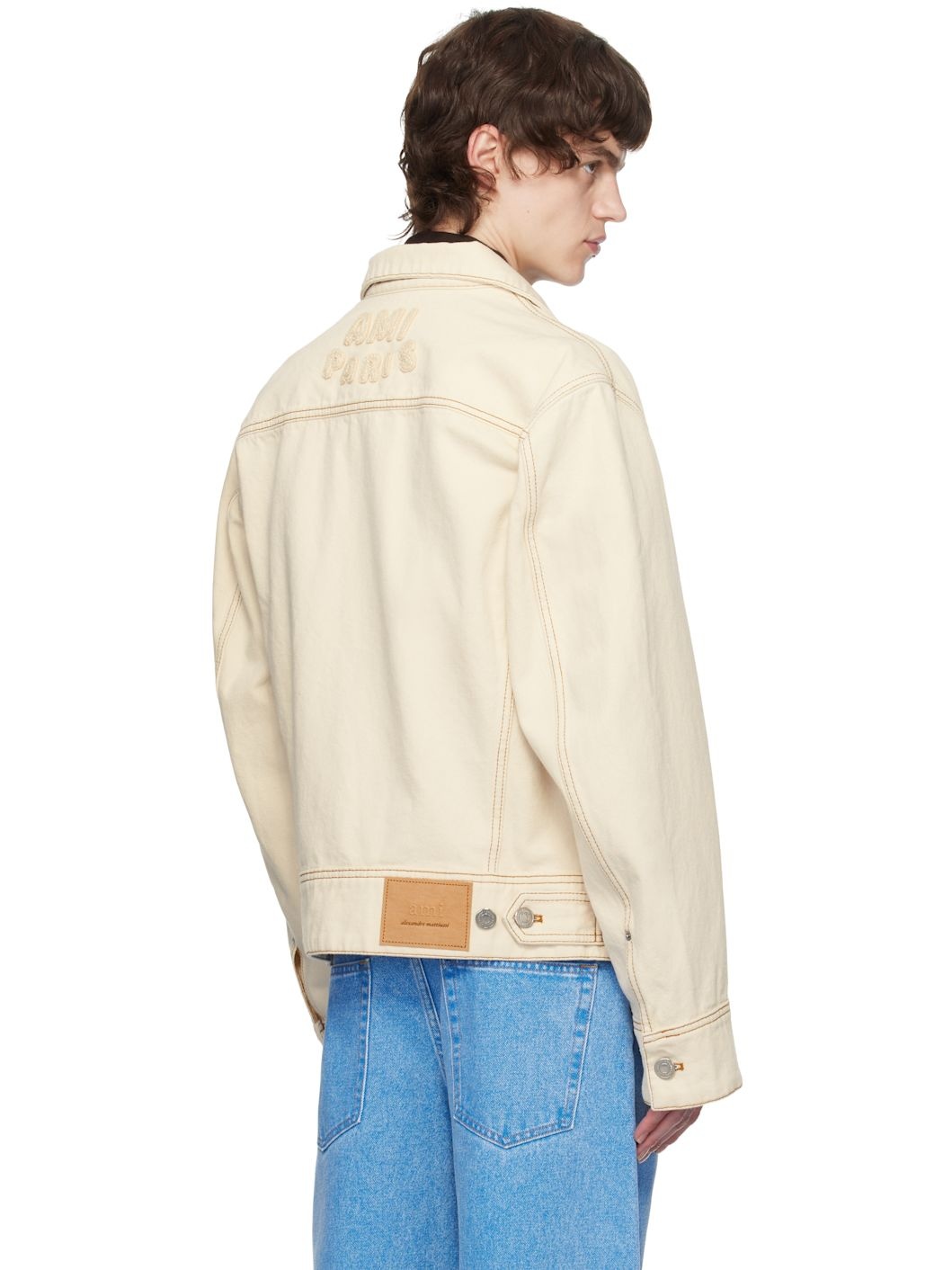 Off-White Cotton 'Ami Paris' Trucker Denim Jacket - 3