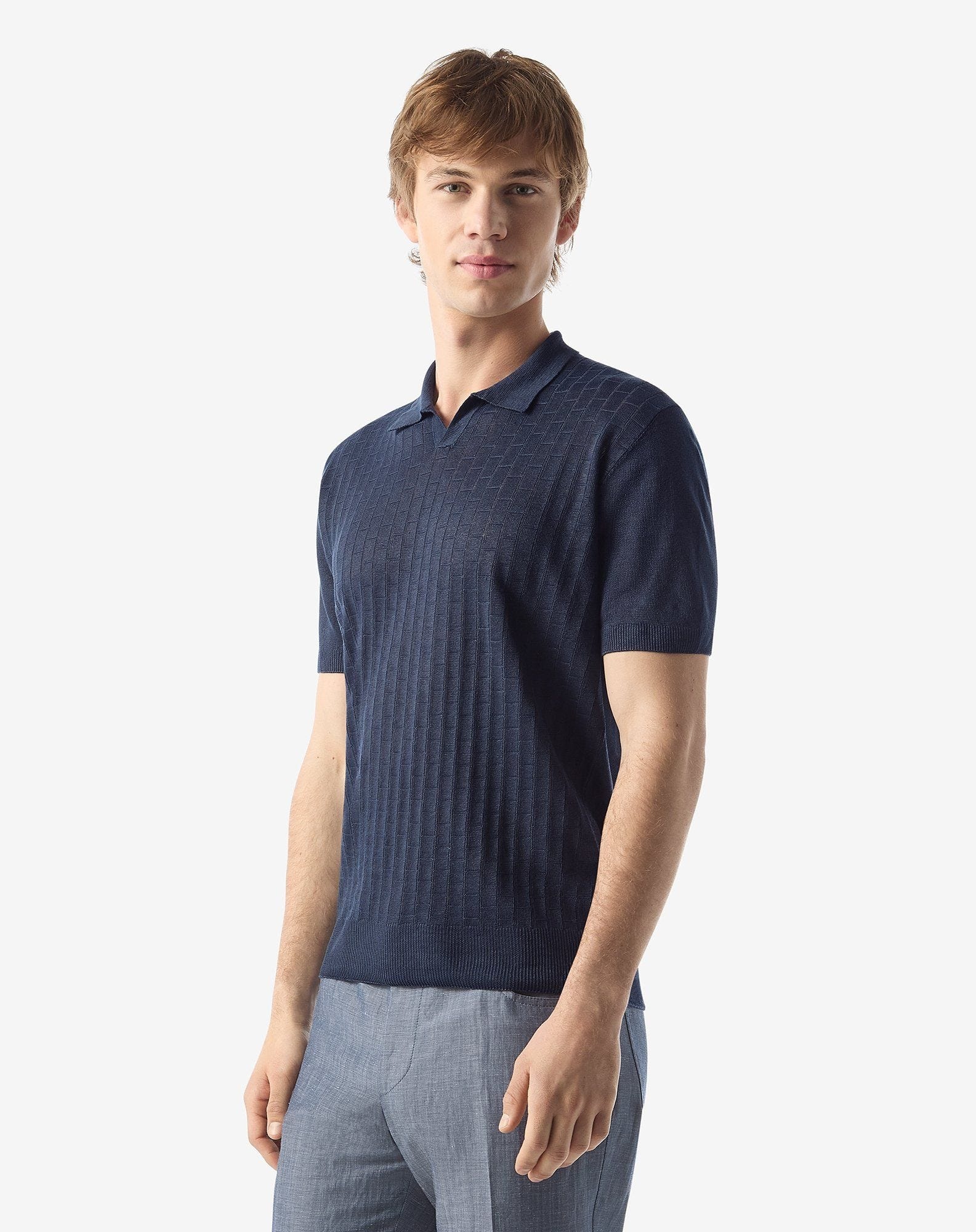 Blue pure linen polo shirt - 2