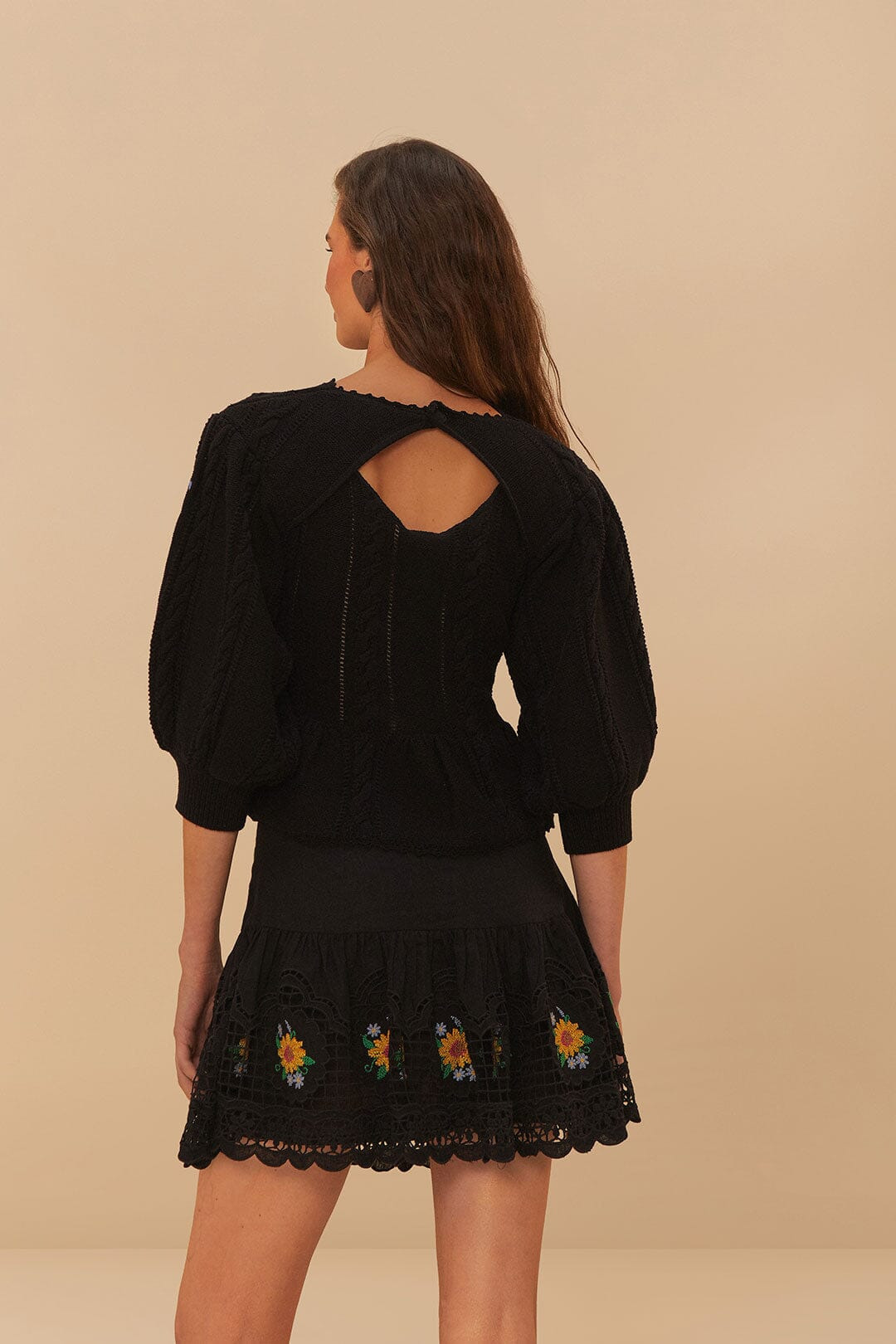 Black Floral Embroidery Knit Top - 3