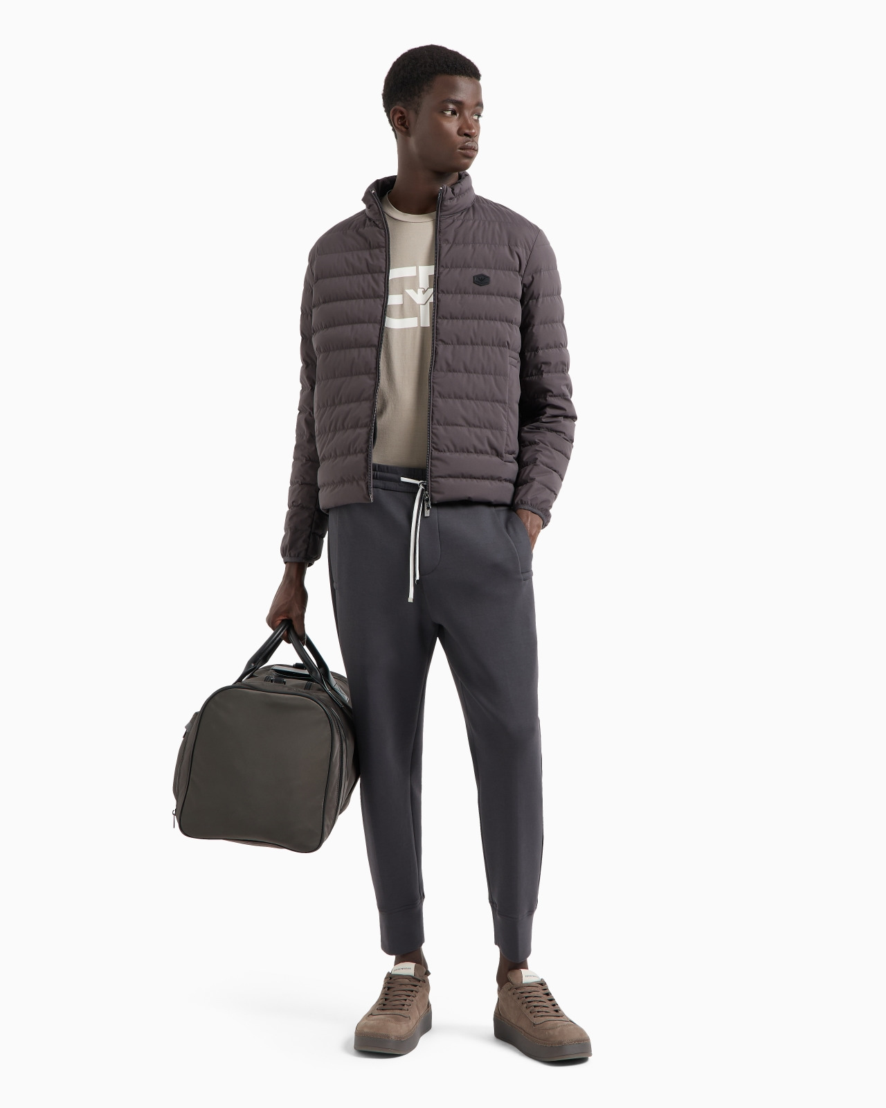 Quilted nylon full-zip down jacket with eagle logo patch - 4