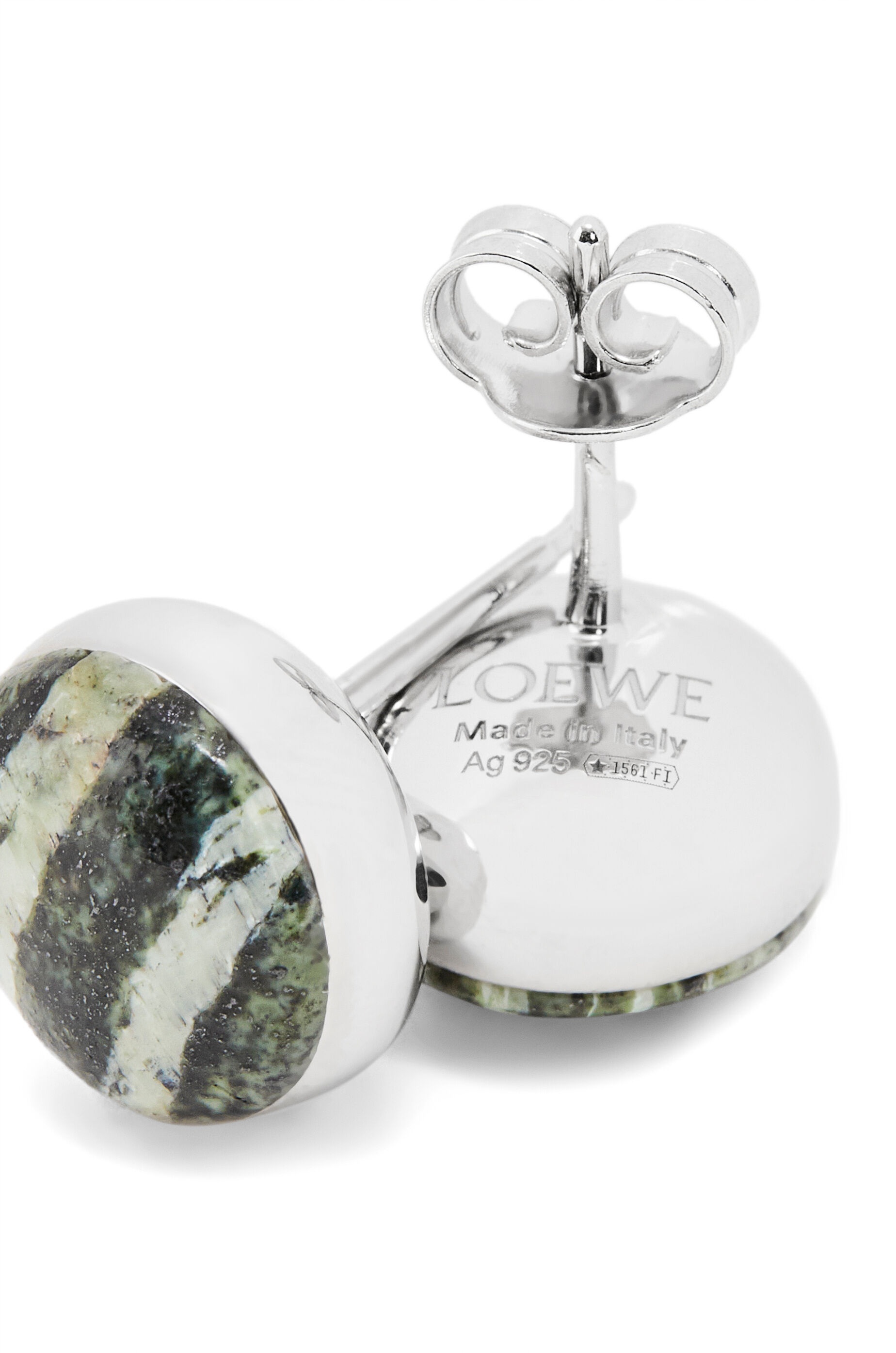 Anagram Pebble stud earrings in sterling silver and zebra jasper 2