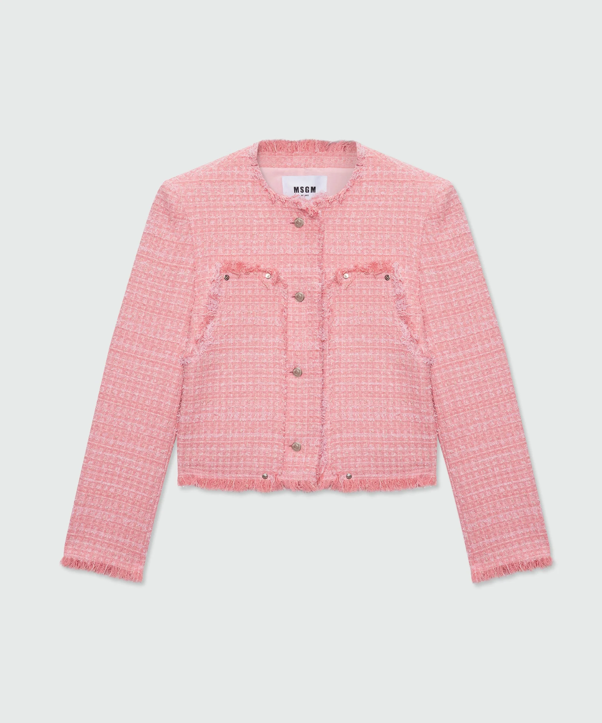 Pink single-breasted boucle tweed-effect jacket - 1