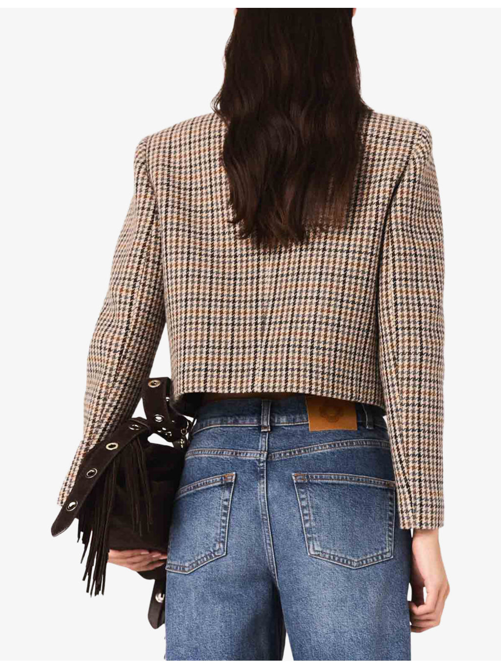 Round-Neck Short Checked Wool-Blend Jacket - 4