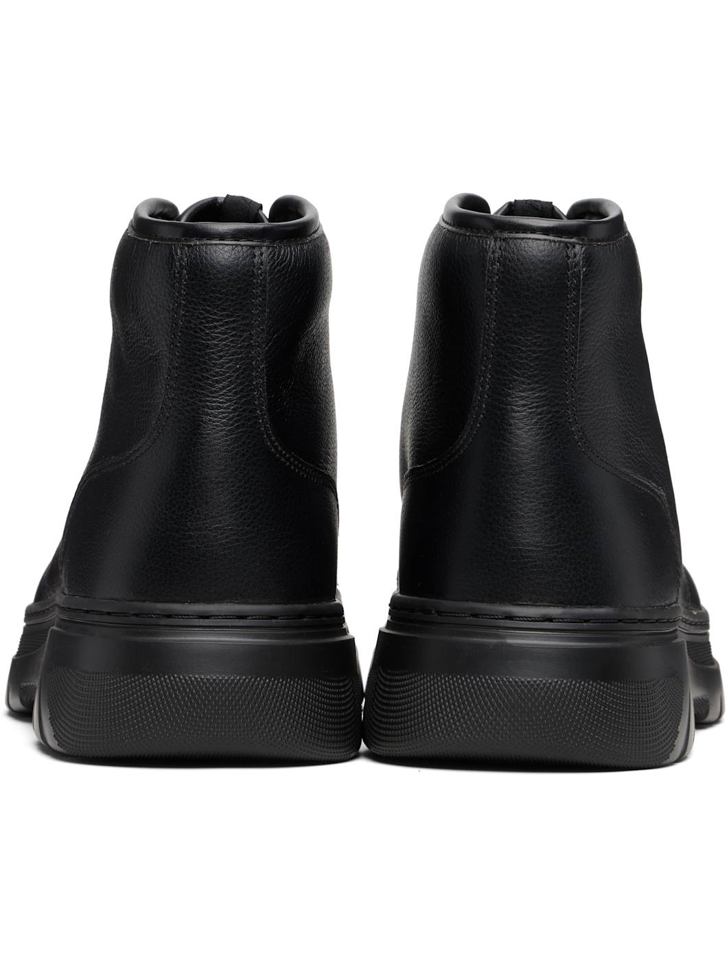 Black High-Top Grained Leather Boots - 2